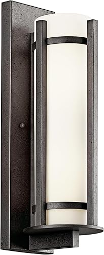 Kichler Camden - Lámpara de pared para exteriores de 26 pulgadas, 3 luces, con cristal grabado en ópalo en hierro yunque