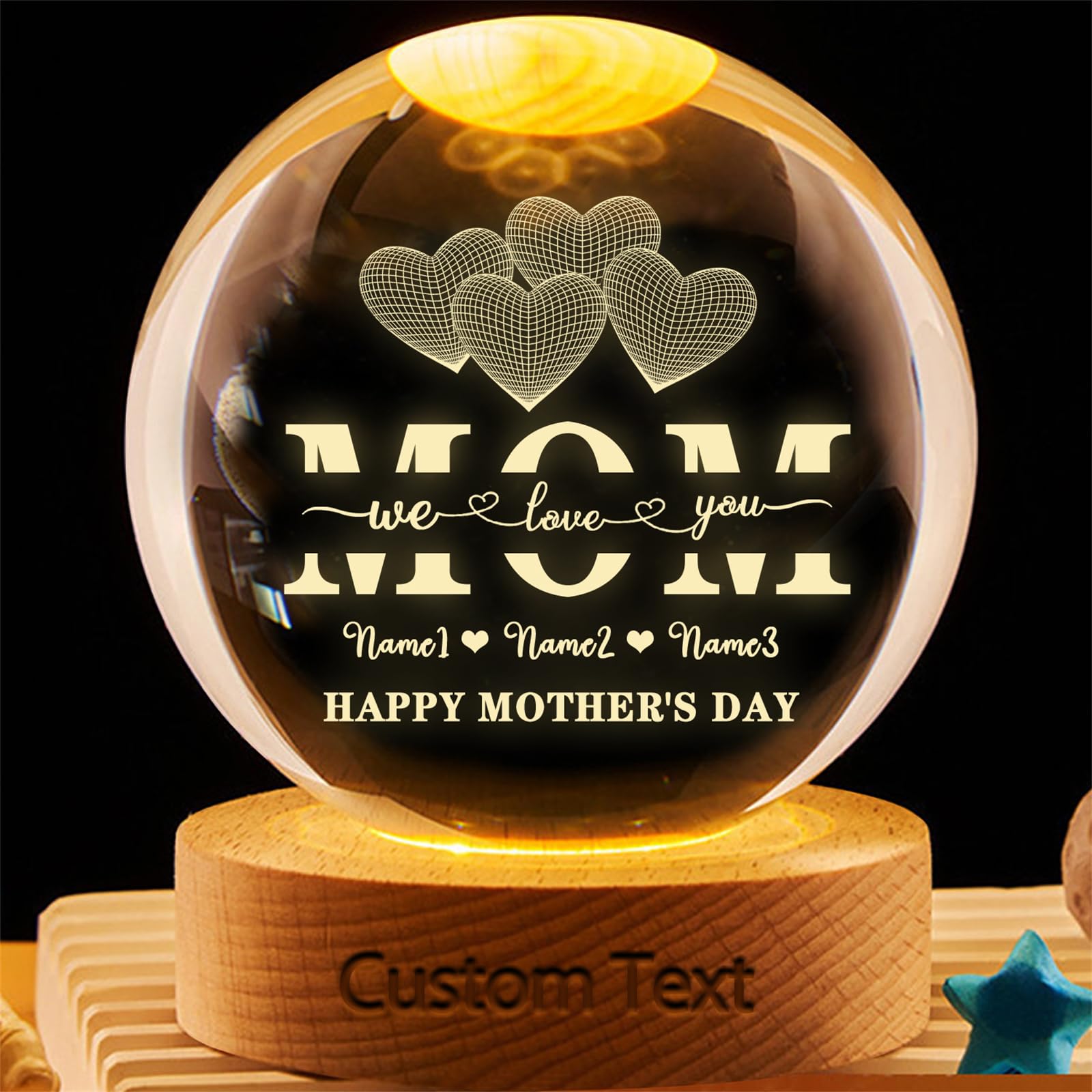 Wasetell Personalized We Love You Mom Crystal Ball Lamp Custom Happy Mother's Day Ball Night Light with Names Family Keepsake Gift Memorial Home Decor Mothers Day Birthday Decor