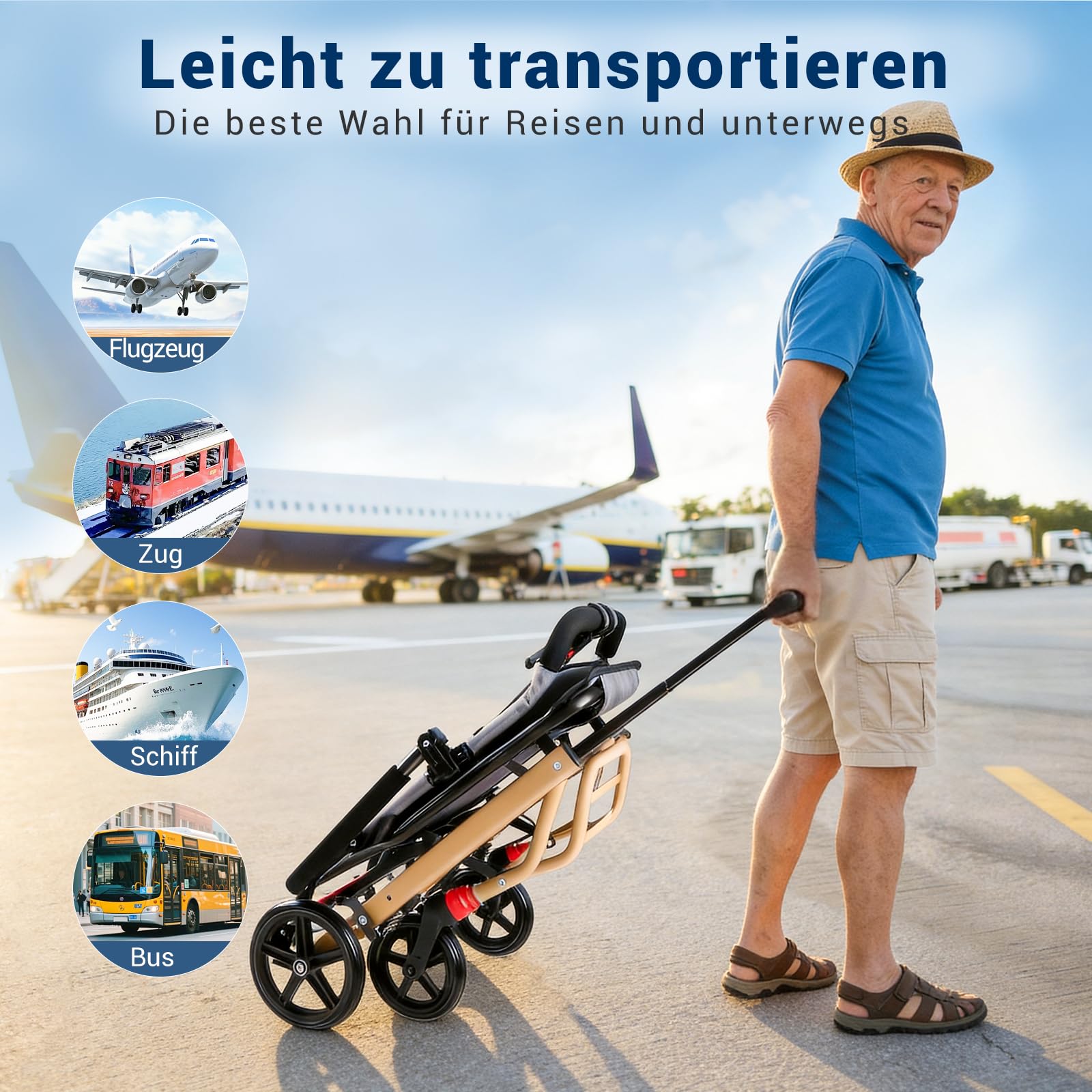 Care Parents reiserollstuhl Faltbar & Leicht (8,7kg), 41cm Sitzbreite,mit ausziehbarer Zugstange, Aluminium rollstuhl, Kompakt für Flugzeug, Bahn & Auto, Armlehnen hochklappbar, Bis 100kg (CP-9209)