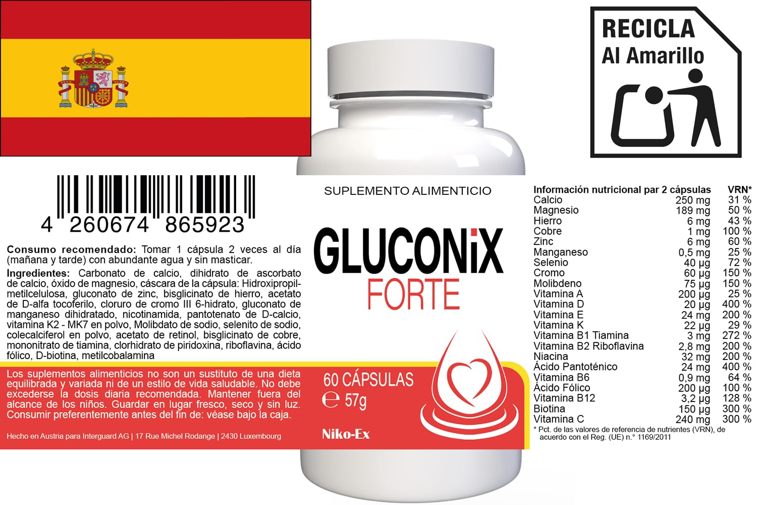 Gluconix Forte - 180 cápsulas (3 x 60 cápsulas, 3 unidades)