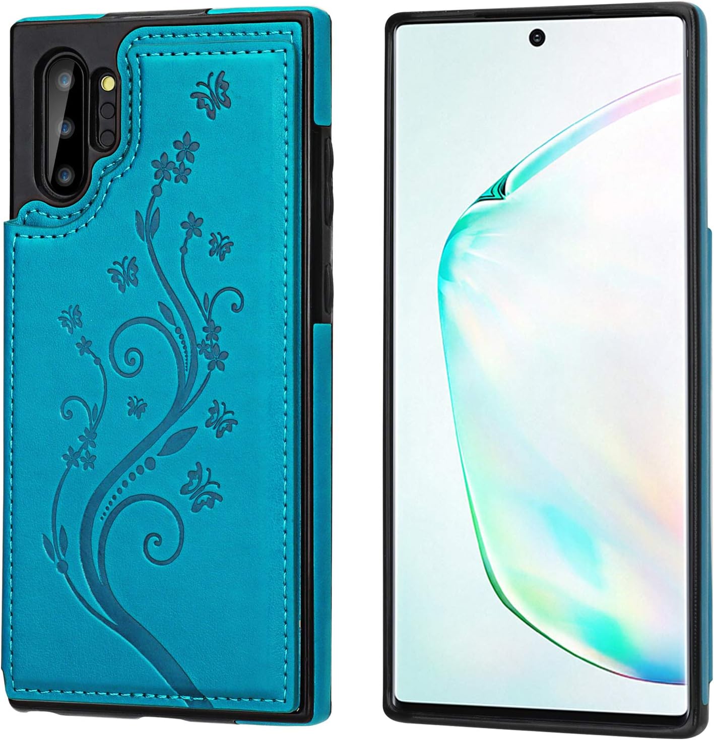 Vaburs Note 10 Plus Case Wallet with Card Holder, Embossed Butterfly Premium PU Leather Double Magnetic Buttons Flip Shockproof Protective Case for Samsung Galaxy Note 10 Plus(Blue)