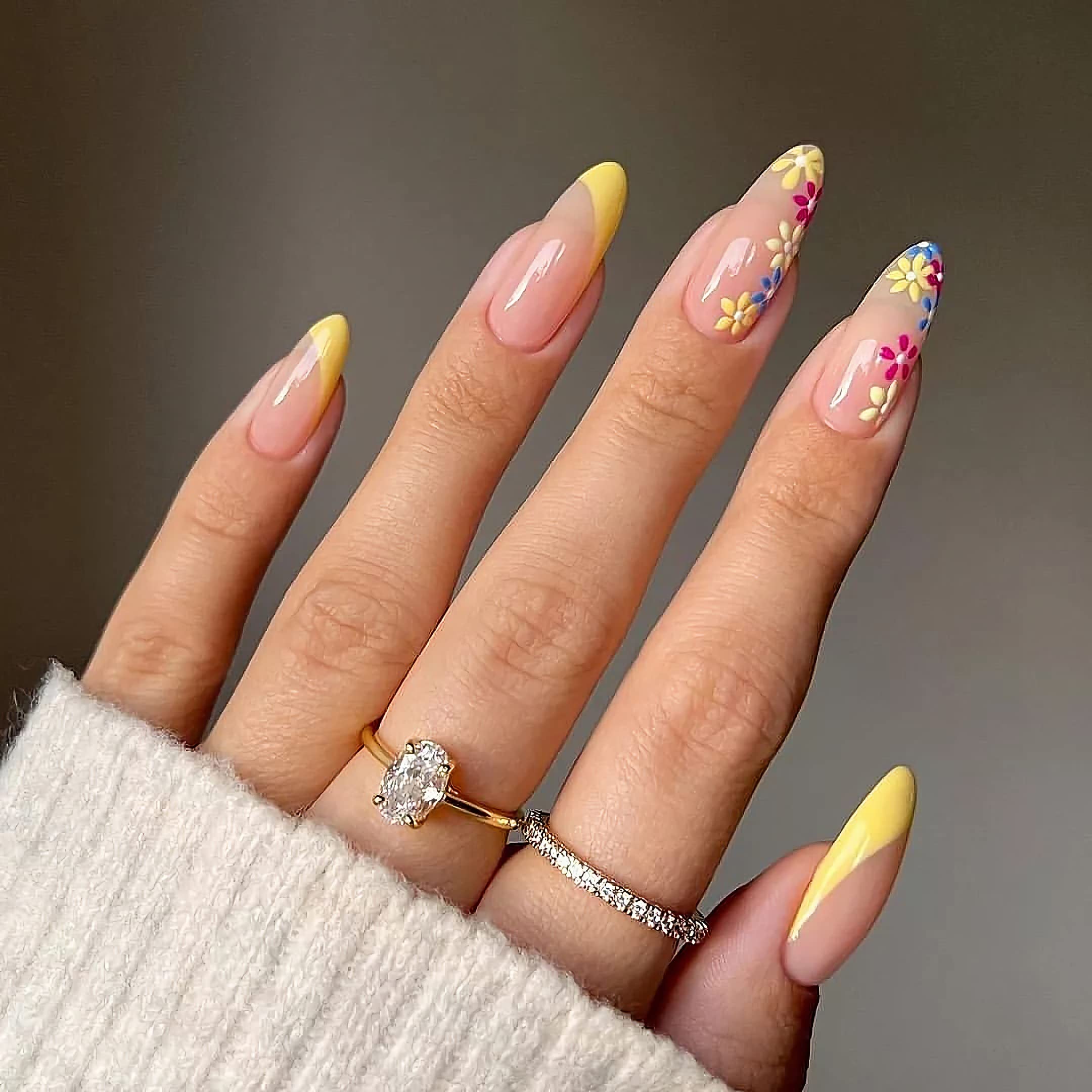 Amazon.com: BABALAL Almond Press on Nails Medium Fake Nails Yellow