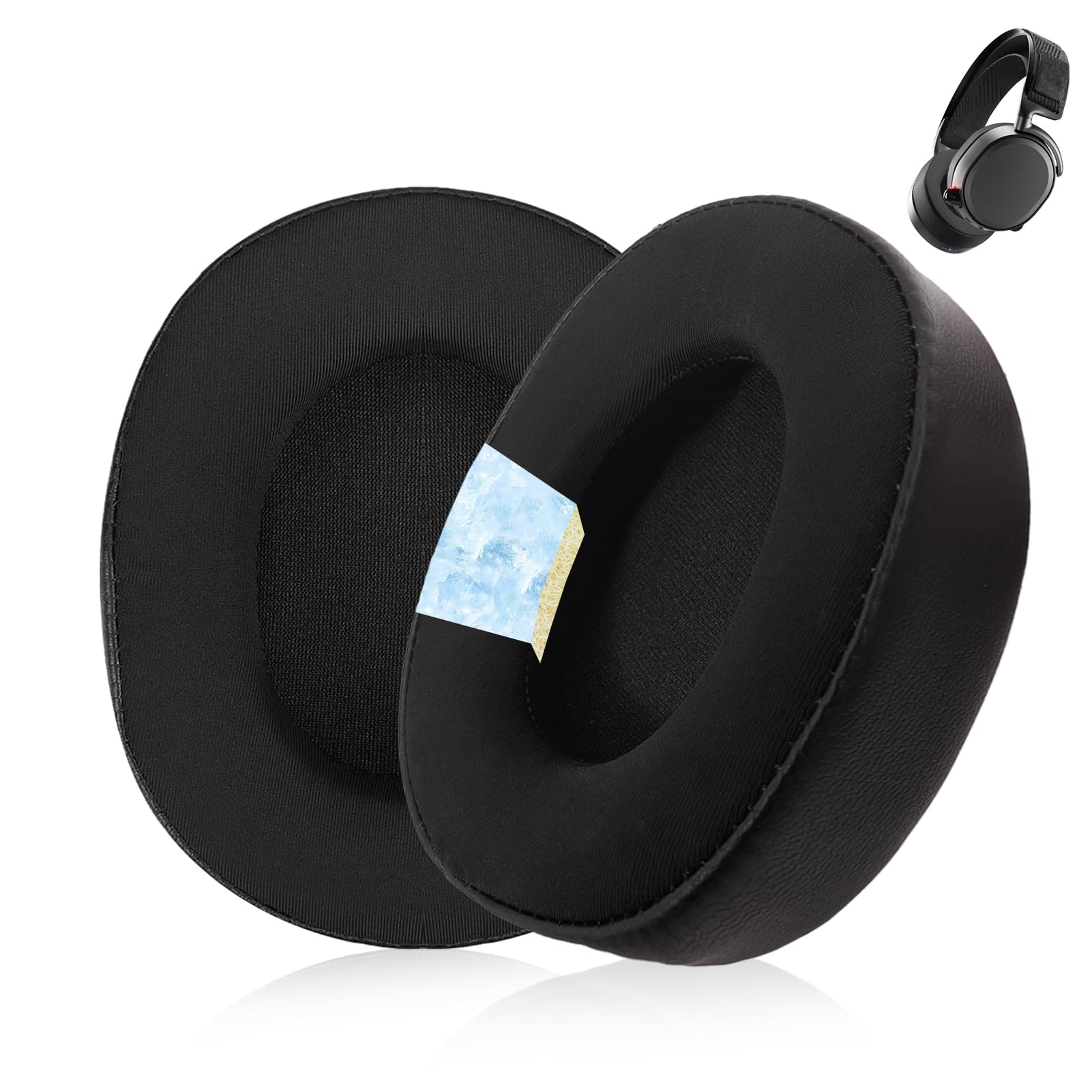 1 Pair of Ear Pads Replacement for SteelSeries Arctis 7/7+/7P/7P+/7X/7X+/9/9X/Pro/Prime Wireless Gaming Headphones - Ice Silk Cloth Headphones Ear Pads (Cooling Gel)