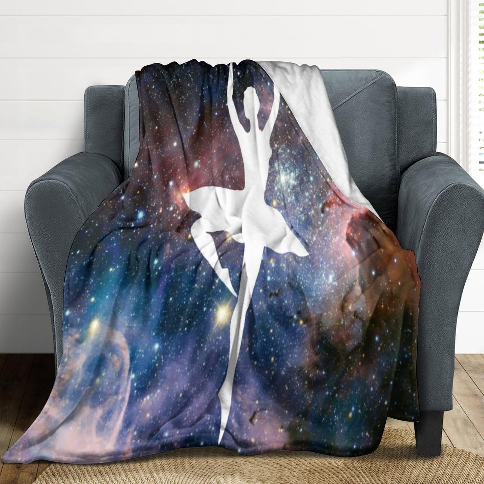 Ballet Girls Blanket Ballet Lovers Throw Blanket Starry Night Silhouette Fuzzy Blanket Graceful Ballerina Girly Fleece Blanket Gymnastics Sports Modern Trendy Sherpa Blanket 50