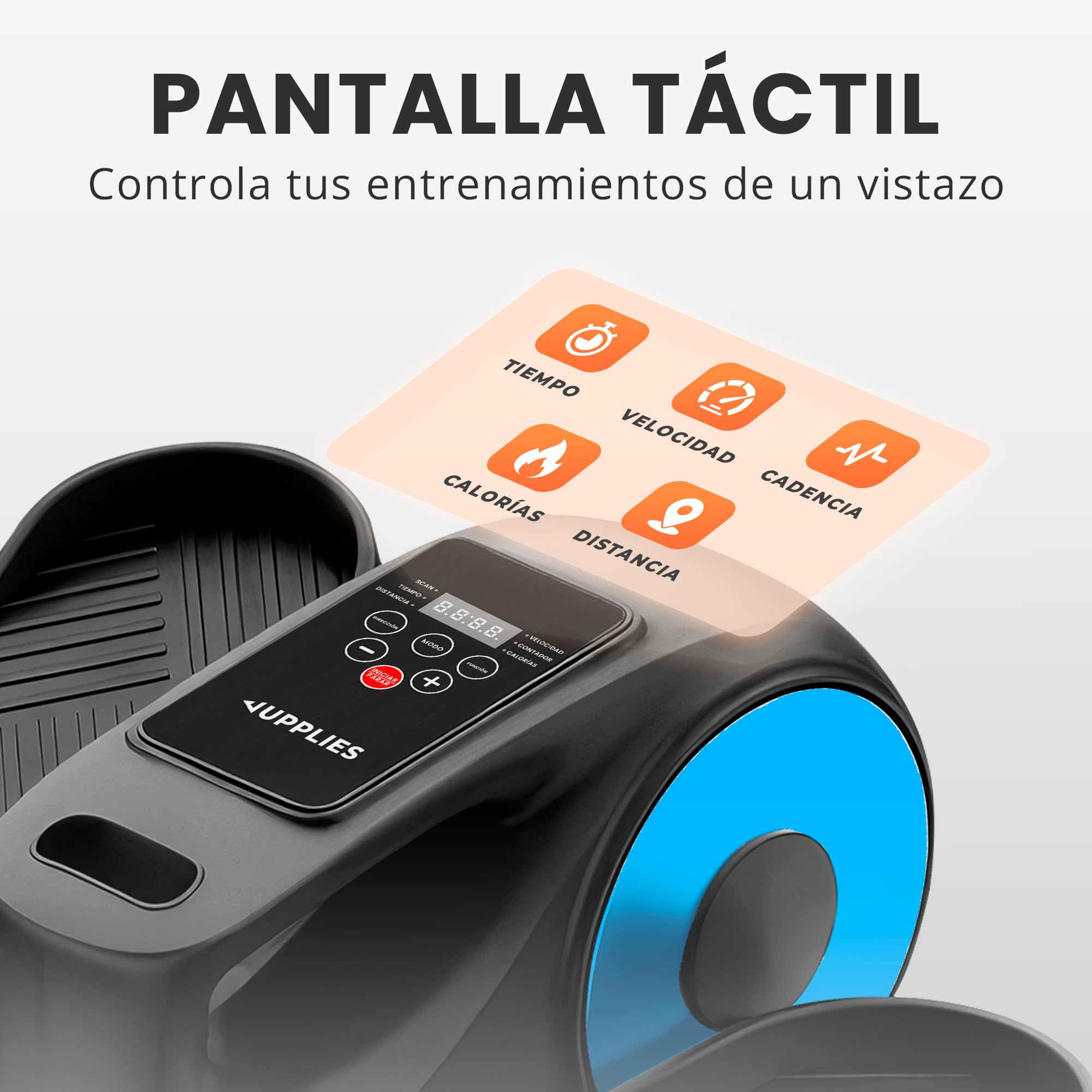JUPPLIES Mini Eliptica Eléctrica para Personas Mayores con 12 Velocidades y Control Remoto - Pedaleador Eléctrico Silencioso con 2 Bandas de Resistencia, Pantalla LED, Pedales Antideslizantes