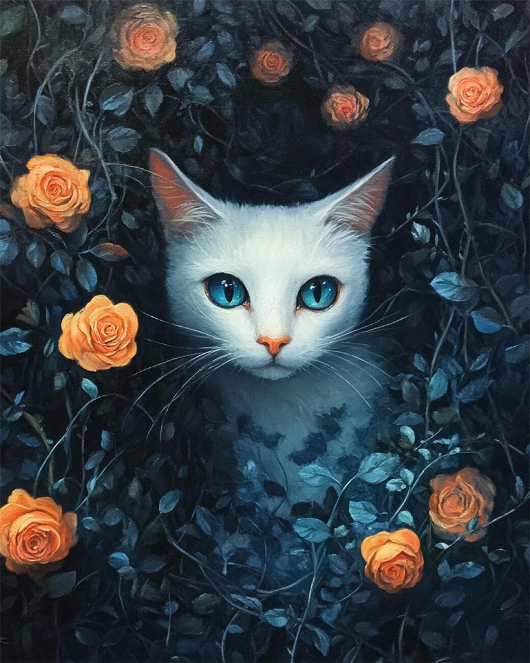 RKFLGEW DIY Seed Bead Embroidery Kits Fantasy Cat 40x50cm