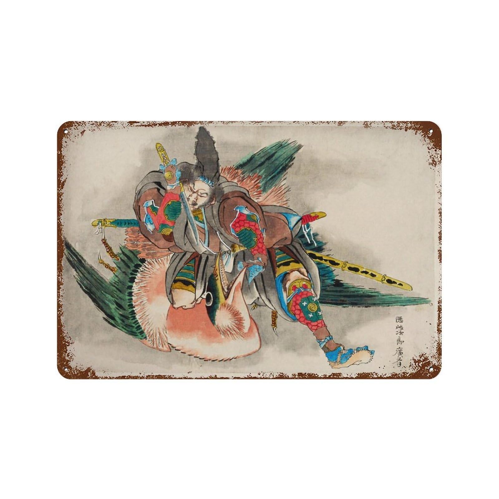 xiaoxiaoshen Hokusai Samurai Woodblock Japanese Wall Decor Art Metal Tin Poster Modern Home Decor Art Home Bar Shop Decorations Vintage Sign 20x30cm