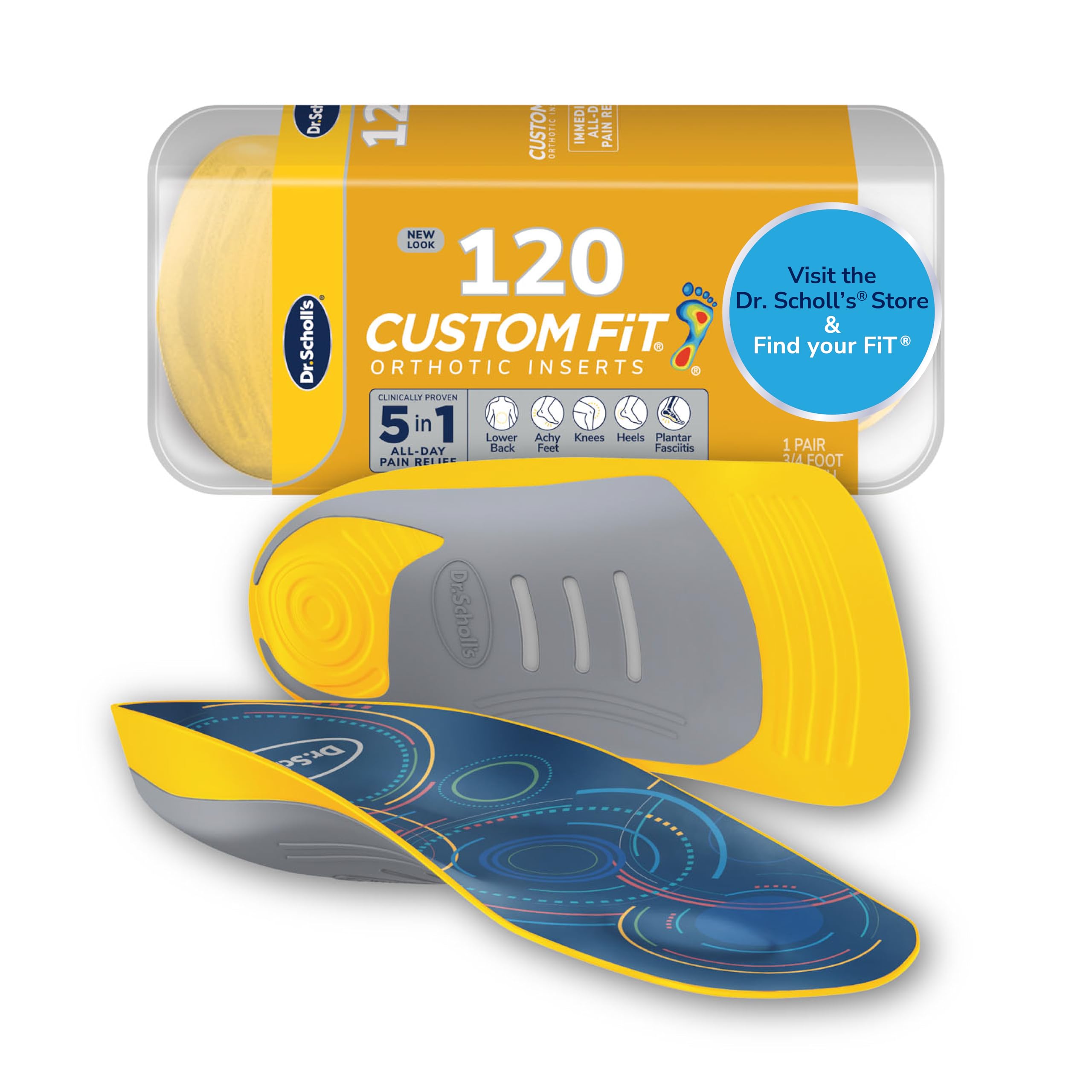 Dr. Scholl’s Custom Fit Orthotics 3/4 Length Arch Support Shoe Inserts - Plantar Fasciitis Relief Insoles for Men and Women, Immediate All-Day Total Lower Body Pain Relief, FSA HSA Eligible, CF120