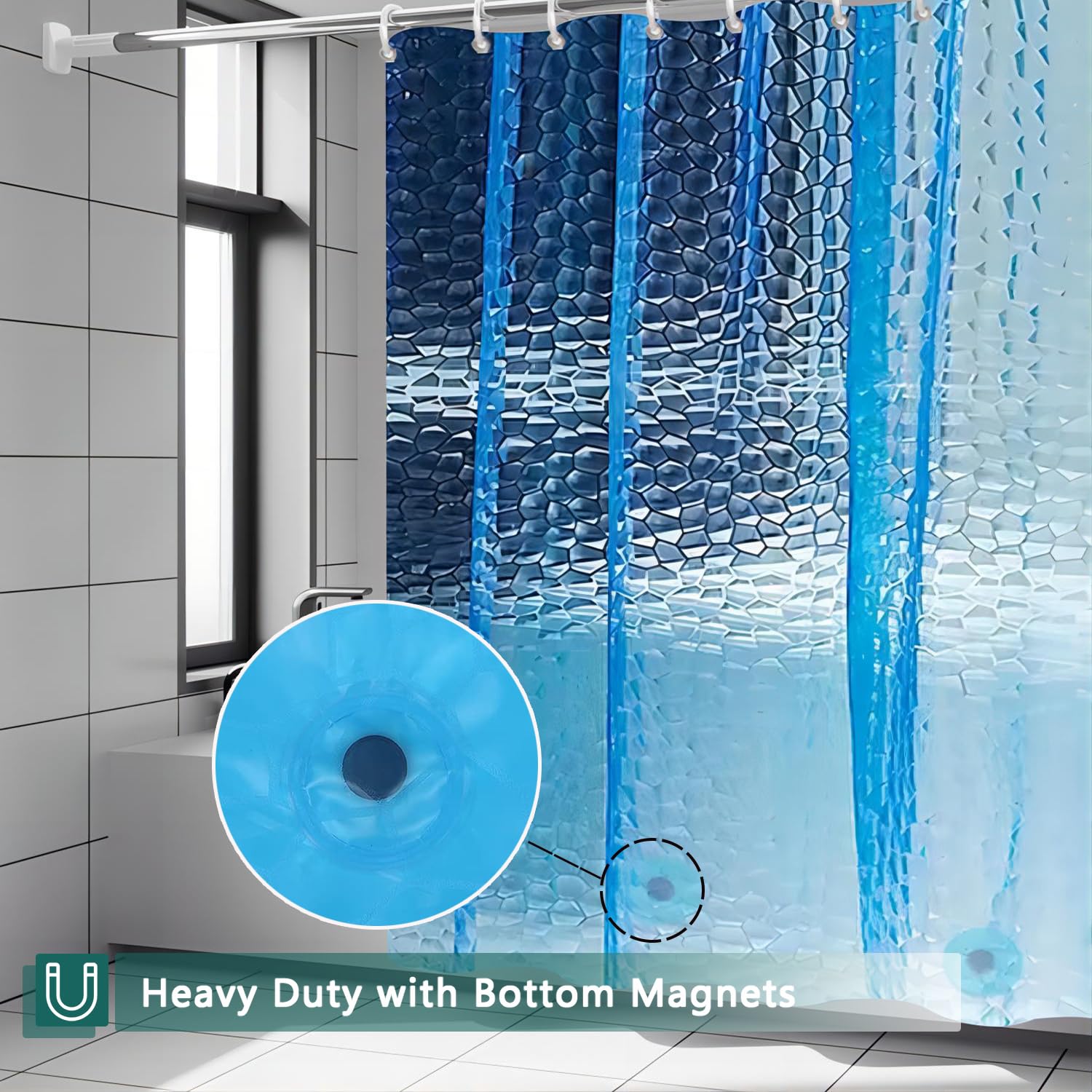 EVA Clear Shower Curtain Liner - 3D Water Cube Pattern, 36x71 Inches With 12 Rust-Proof Grommets