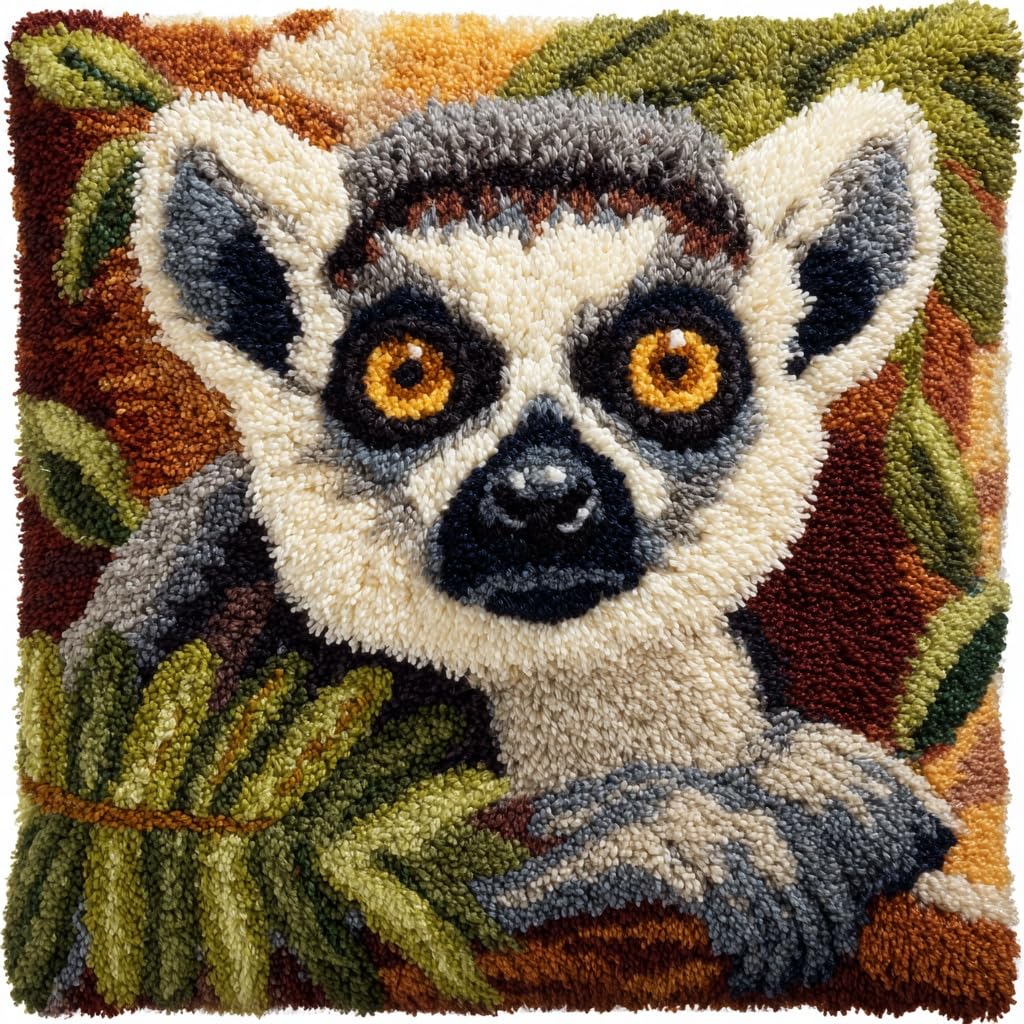 Henypt Latch Hook Kits-C Latch Hook Cushion Kits Animals Monkey Latch Hook Kit Diy Handmade Pillowcase Pre-Printed Pattern Needlework Crochet Craft Kit 43X43cm