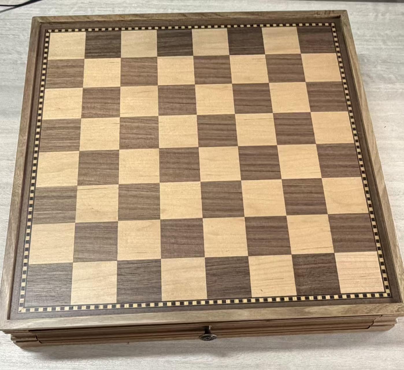 Sihaiyuan Wooden Chess Set Magnetic – 2-in-1 Chess Board Game 38cm, Solid Wood Drawer-Style Chess Board, 34 Staunton Pieces for Adults & Kids