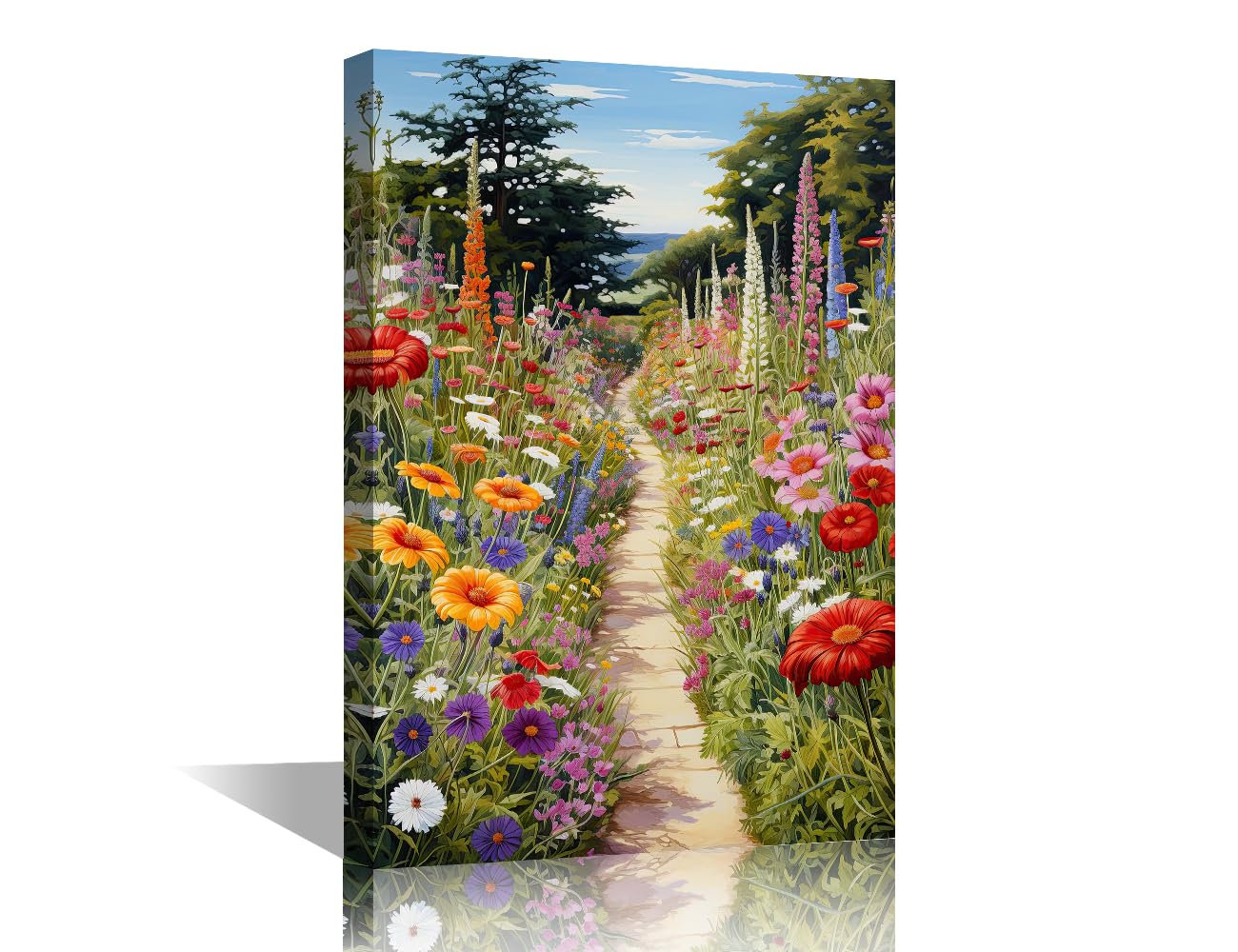 TISHIRON 1 Panel Wall Art for Living Room Forest Pathway Bedroom Decor Blooming Floral Wall Paintings for Office Landscape Print On Canvas Modern Artwork Framed Ready to Hang, 24x16in