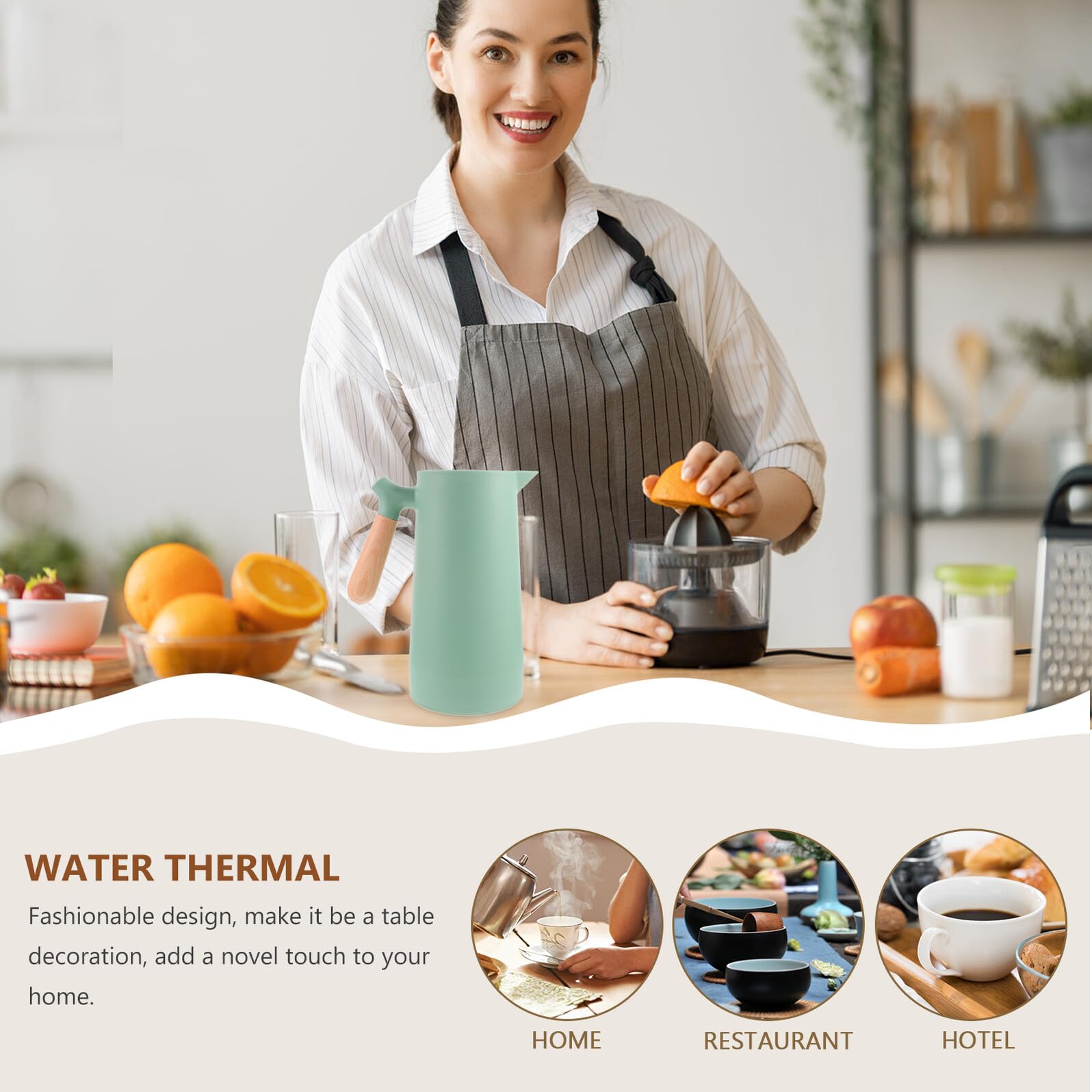 BESTYASH Thermosflasche Wärmeisoliert Isolier aus Glas und Breitem Holzgriff mit Großer Kapazität und Leicht zu Reinigen für Tee Zuhause