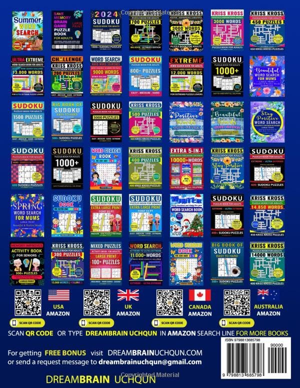 Miniatura 2 de Mixed Puzzles Activity Book for Adults 100+ Large Print Puzzles Crossword, Word Search, Sudoku, Kriss Kross, Word Scramble, Mazes