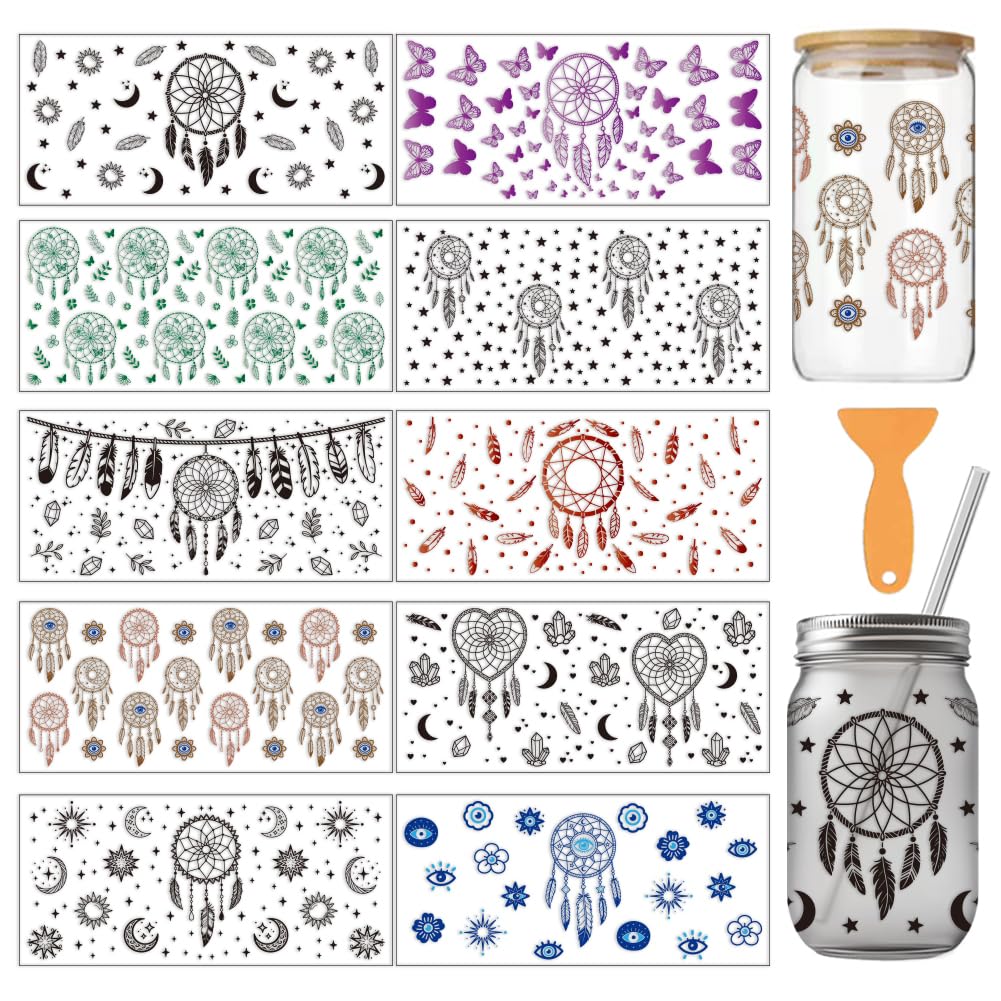arricraft 10 Sheets Dream Catcher Theme UV DTF Cup Wrap for 16OZ Glass