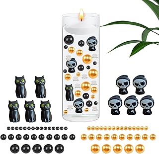 Vela de vaso de enchimentos de Halloween | Eerie fantasma abóbora pérolas artificiais enchimento de vela - Centro de mesa para festa temática para mesa de centro, varanda, mesa de jantar, sala Maidong