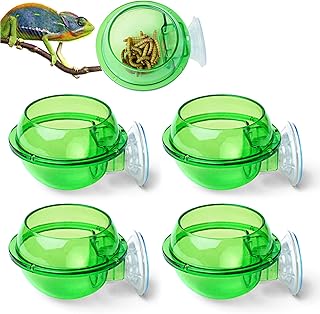 Guador Pack of 4 Reptile Food Water Bowls, Reptile Suction Cup Reptile Feeding Bowl Chameleon Bowl Translucent Reptile Wall Ledge Feeding Bowl for Lizard Chameleon Iguana Gecko Reptile Ledge product image