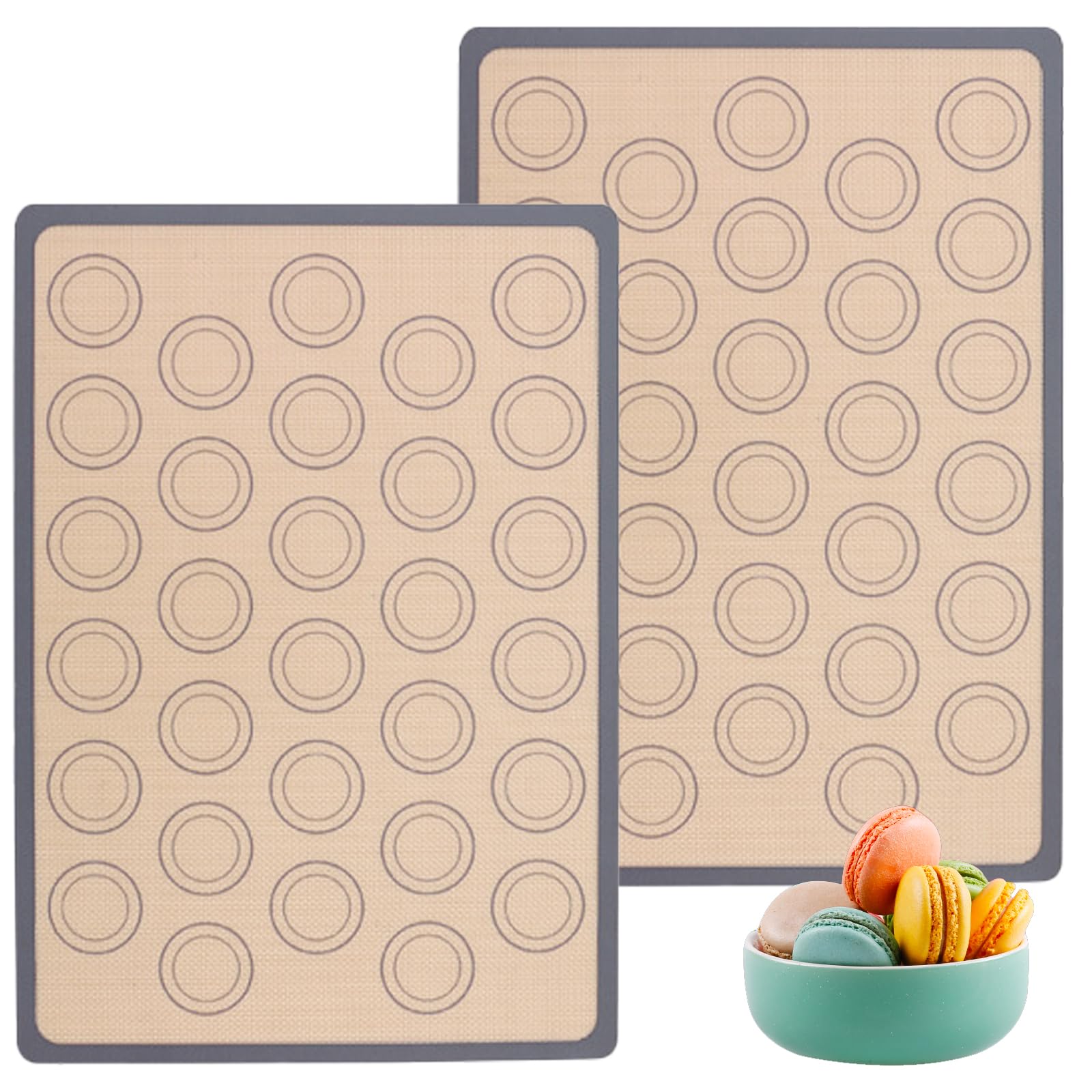 2Pieces Silicone Macaron Baking Mat,Non-Stick Reusable Silicone Mats for Baking,Thick Silicone Baking Mats Sheet,Easy to Clean Baking Tray in Grey,for Pizza,Macarons,Biscuits,Cakes