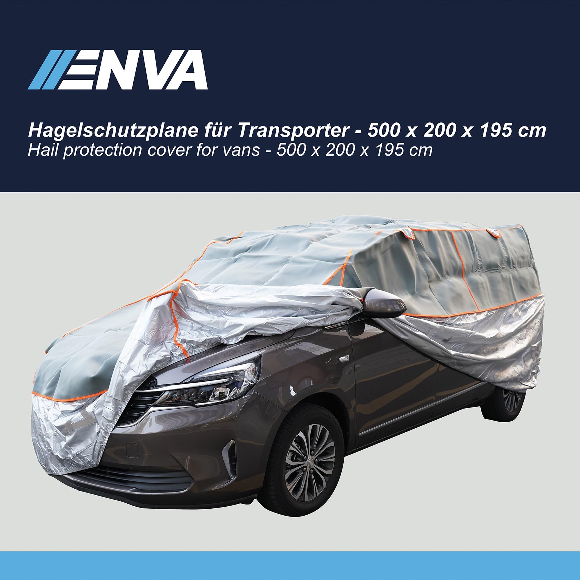 ENVA Hagelschutzplane für Transporter 500x200x195cm Abdeckplane für VW T4, T5, Mercedes Vito Autoplane Hagelschutz Abdeckplane Hagelschutzmatte Vollgarage Autoabdeckung Schutzhülle für Camper