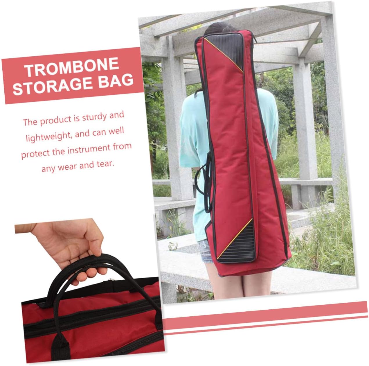 Thickened Waterproof Oxford Cloth Trombone Bag, Portable Tenor Trombone Storage Pouch with Red Exterior for Travel and Instrument Protection