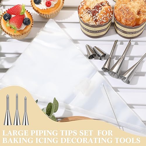 Miniatura 3 de Baderke 3 puntas de boquilla de glaseado de crema, puntas de boquilla para hojaldre con 3 puntas de glaseado, 50 bolsas de pastelería, 1 acoplador,