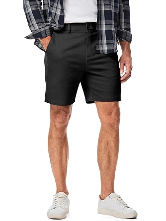 JMIERR Men's Classic-Fit 7 Chino Short Summer Stretch Waist Cotton Twill Casual Dress Shorts with Pockets