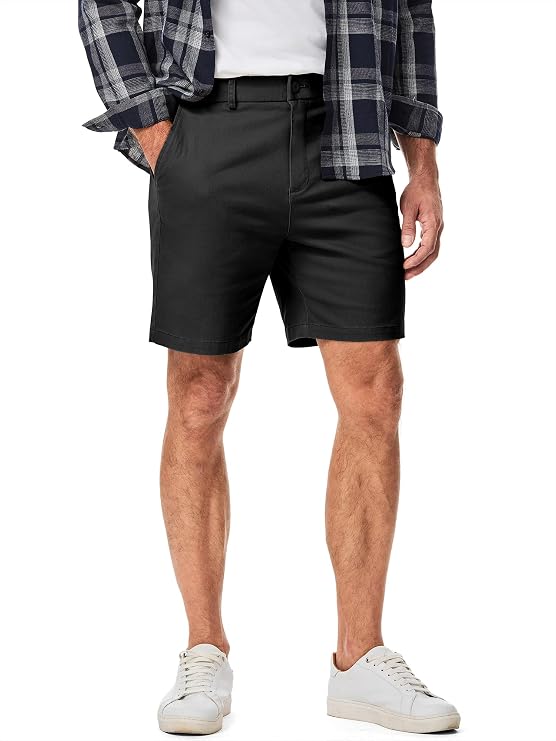 JMIERR Men's Classic-Fit 7 Chino Short Summer Stretch Waist Cotton Twill Casual Dress Shorts with Pockets