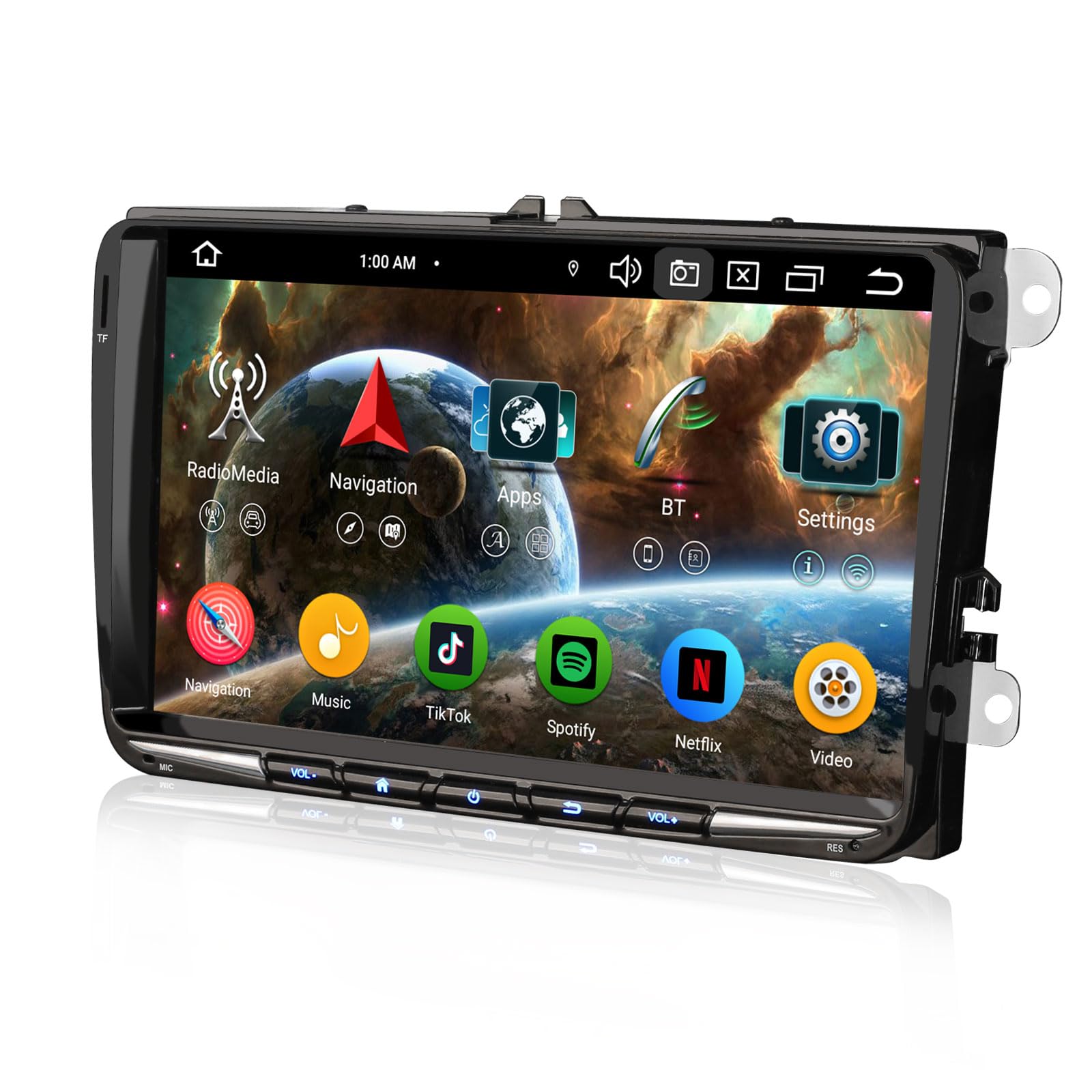Erisin 9 pollici 8-Core Android 16 4GB+64GB Autoradio Bluetooth GPS Navigatore per VW Passat B6 Polo Golf 5/6 Touran Skoda Seat Tiguan Jetta T5 Supporta Wireless CarPlay Android Auto WiFi DSP CANbus