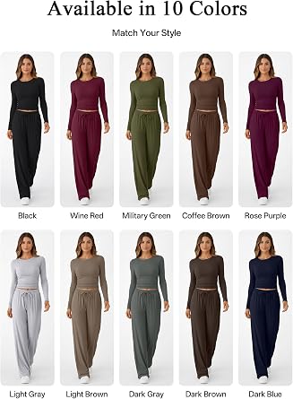 Women’s Coordinated 2 Piece Outfit Set - Long Sleeve Top and Wide Leg Pants Soft Matching Lounge Set