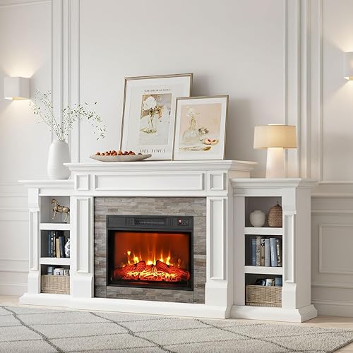 Miniatura 9 de Chimenea eléctrica de 72 pulgadas con repisa, soporte de TV para televisores de hasta 80 pulgadas, moderno centro de entretenimiento