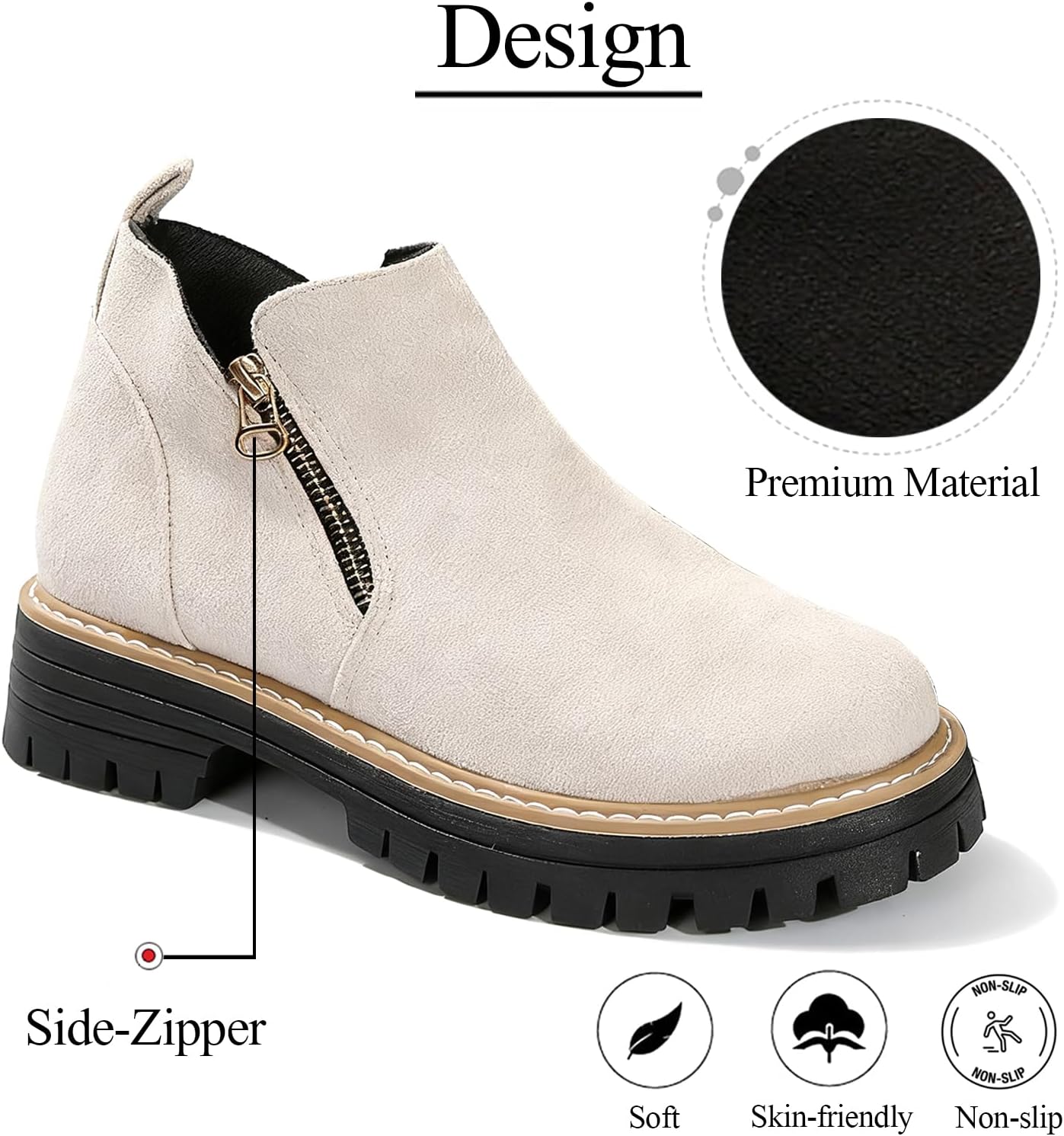 Chunky Heel Ankle Boots For Women Suede Comfy Platform Lug-Sole Round Toe Short Booties With Side Zipper Casual Vintage Shoes - Image 5