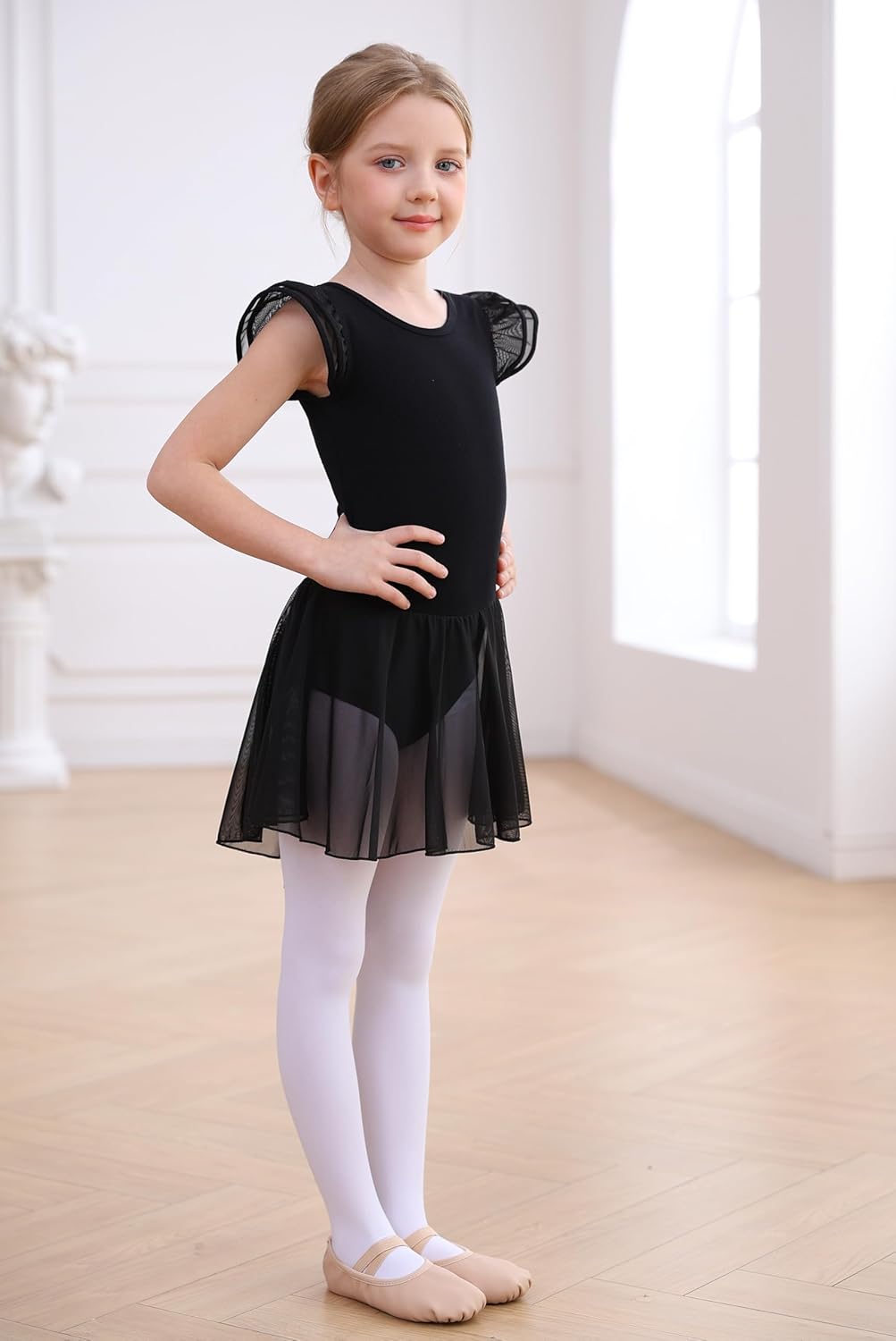 MdnMd Girls Dance Ballet Leotards Dresses for Toddler Ballerina Outfit Skirt Hollow Knot Back Flutter Sleeve - Image 5