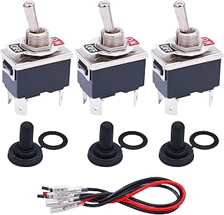TWTADE 3 Pcs Toggle Switches 4 Pin 2 Position ON/Off DPST Heavy Duty Rocker Toggle Switch 16A 250VAC Spade Terminal Metal Bat Switch with Waterproof Boot Cap and 6.4mm Terminal Wires TEN-1221MZX