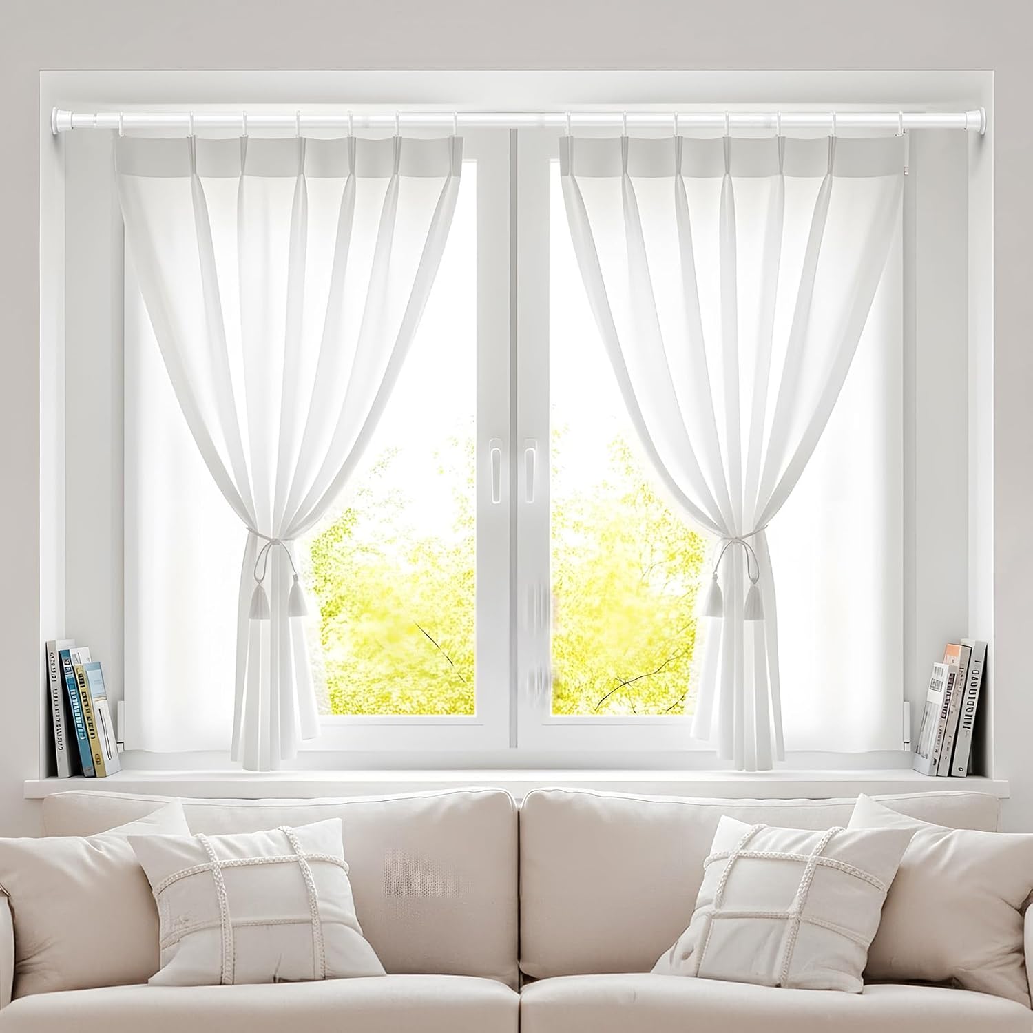 4 Pack Tension Curtain Rod 30.5 to 62.8 Inch No Drilling, Adjustable Spring Tension Rod 7/8" Diameter Non Slip, White Shower Curtain Rod for Windows, Bathroom, Doorway, Closet, Kitchen