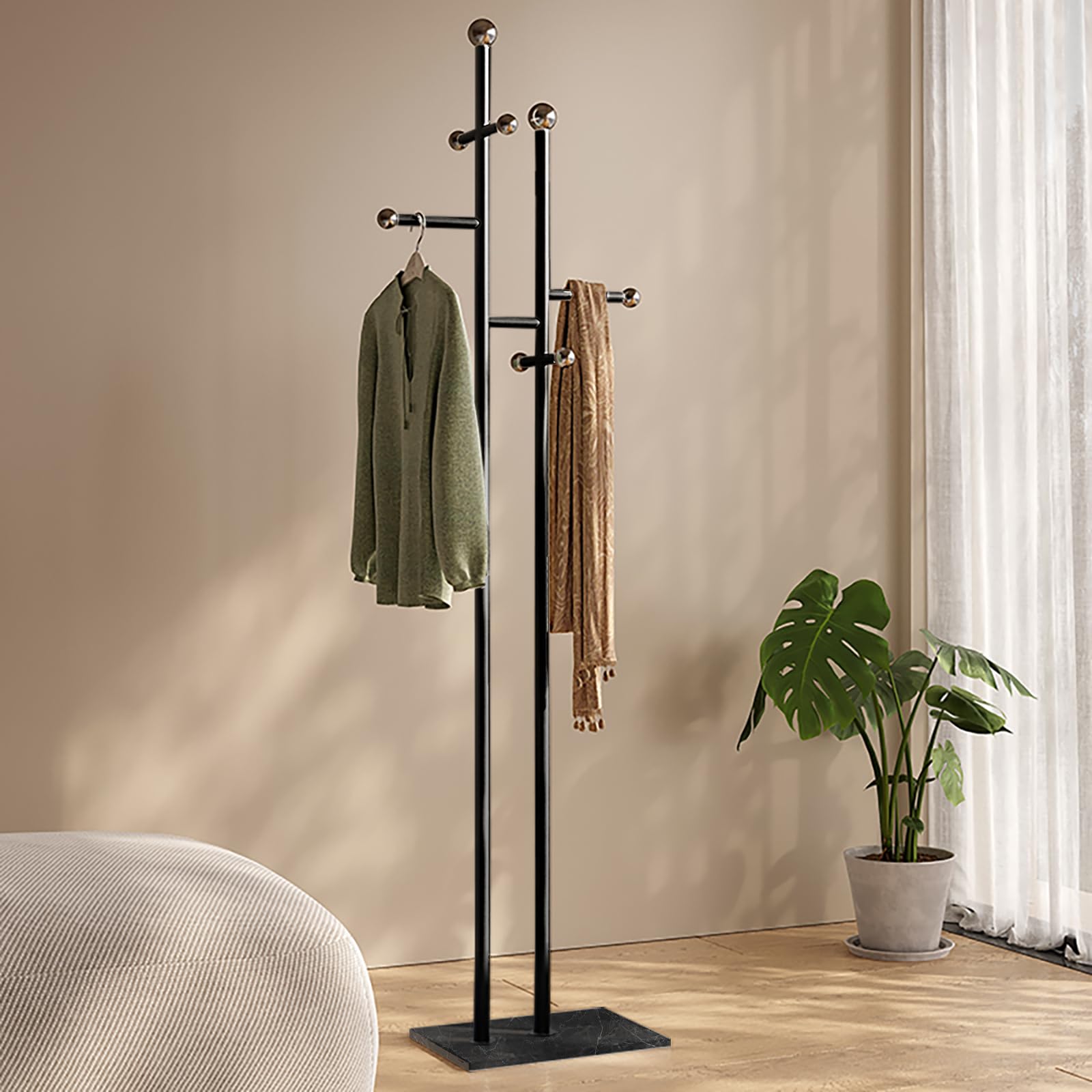 JIAYUEJU Metal Standing Coat Rack for Entryway Bedroom Living Room (Black)