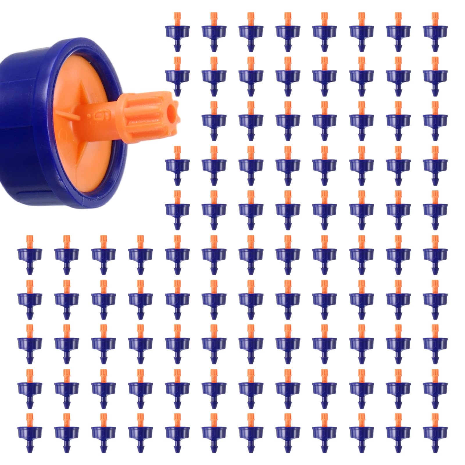 M METERXITY 60-Pack 3.17GPH Pressure Compensating Drippers, Blue+Orange Drip Irrigation Emitters, Drip Sprinkler Heads for Garden, Lawn, Pots, Plant Irrigation Systems