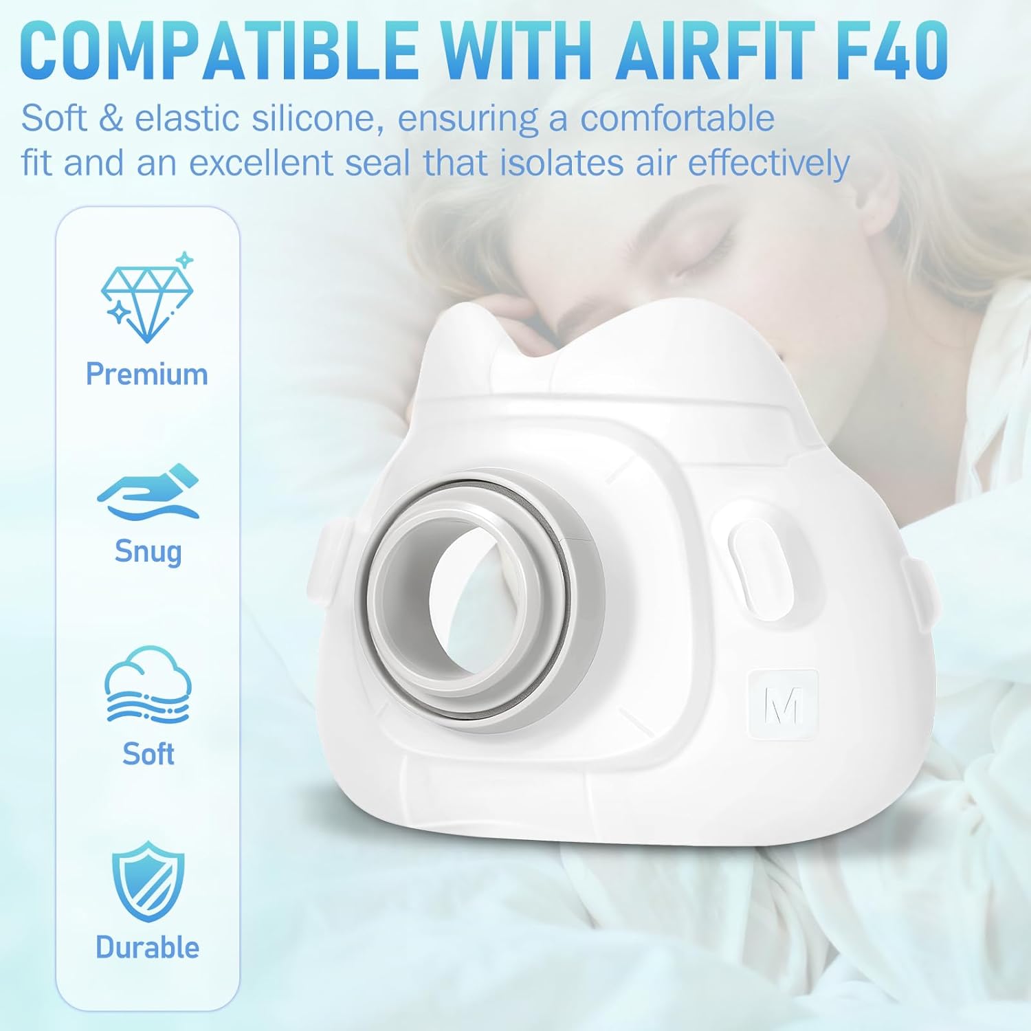 Timok Silicone Cushion for AirFit F40 Full Face Mask(2 Packs), Reliable Seal & Comfortable Fit with Original F40 Frame(M)