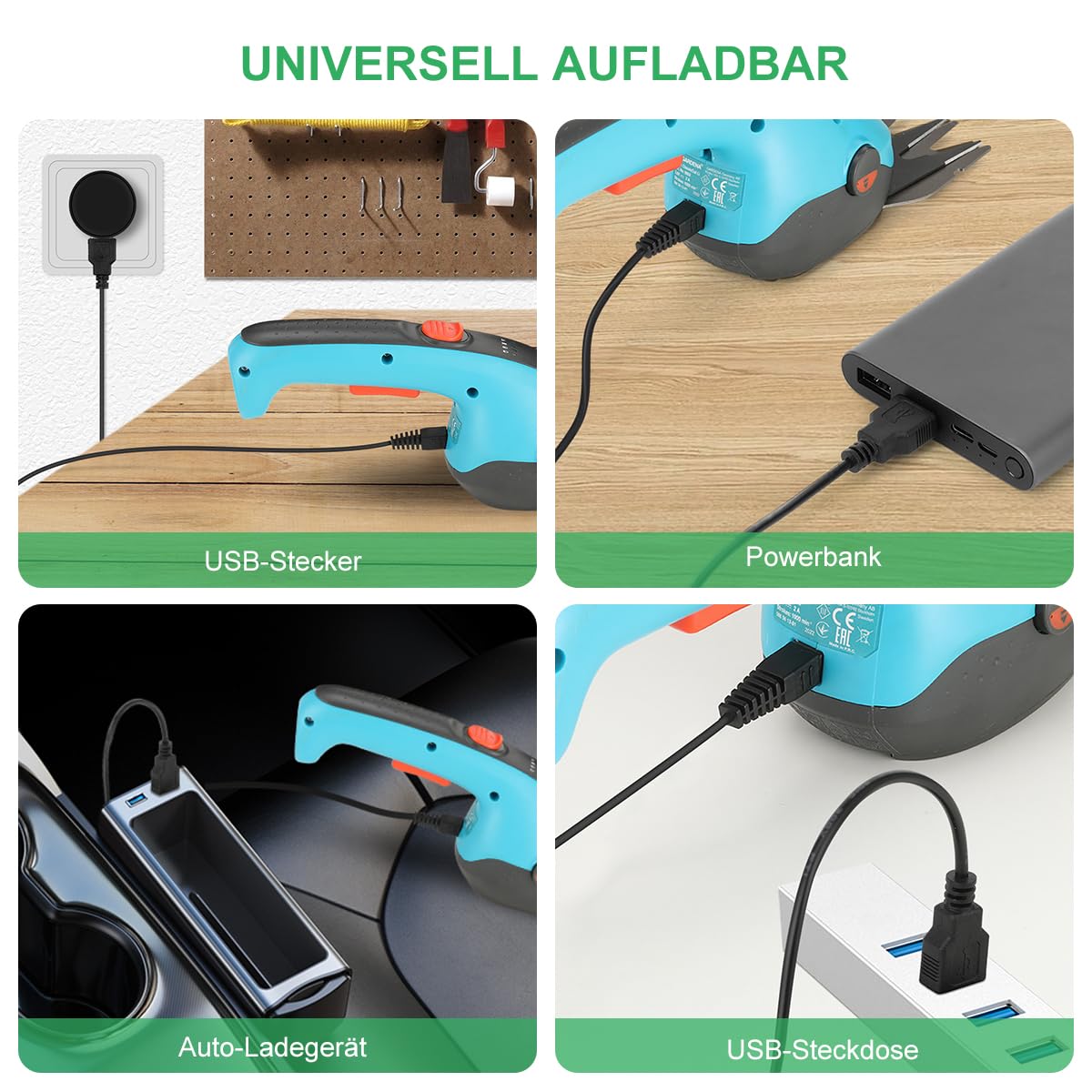Lenink Cable de carga USB de repuesto de 100 cm, compatible con Gardena Set ClassicCut Li 9853, 9854, 9855 ComfortCut Li 9856, 9857, 9858 tijeras de césped (no compatible con batería Cut Li y conector