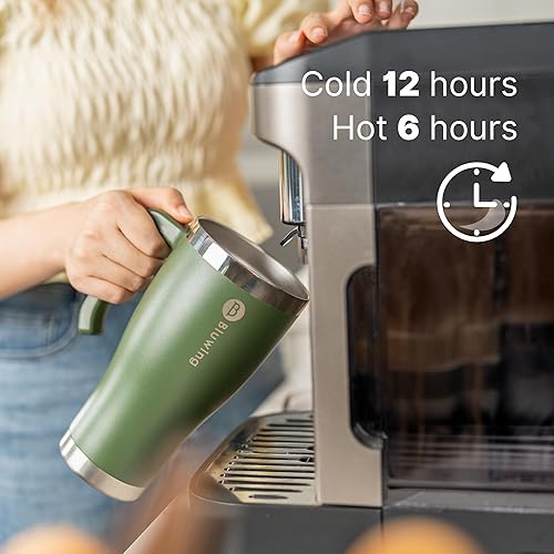 Miniatura 4 de Vaso con asa, vaso de acero inoxidable de 30 onzas con aislamiento de doble pared con tapa, taza de café a prueba de fugas de viaje, sin BPA (verde