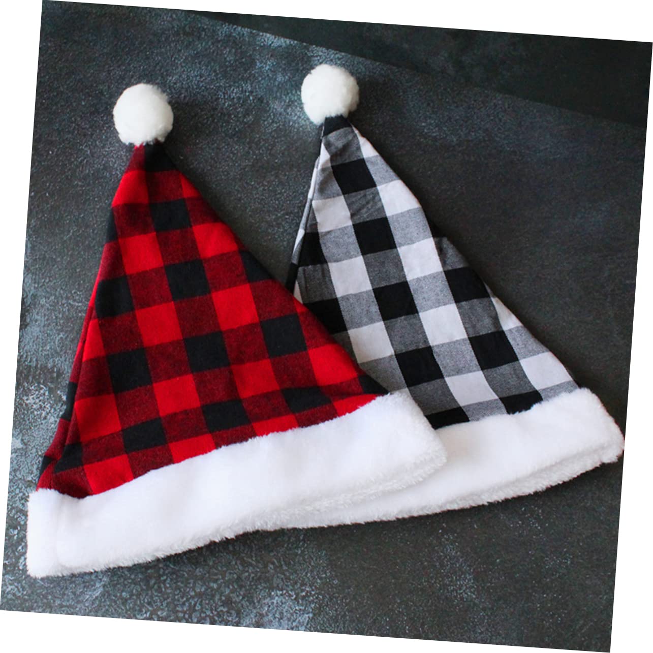 PRETYZOOM 4 Piezas Gorro de Papá Noel a cuadros sombrero de vacaciones para niños sombreros de fiesta de navidad gorros navideños christmas hat gorro de papá noel para hombre paño Black