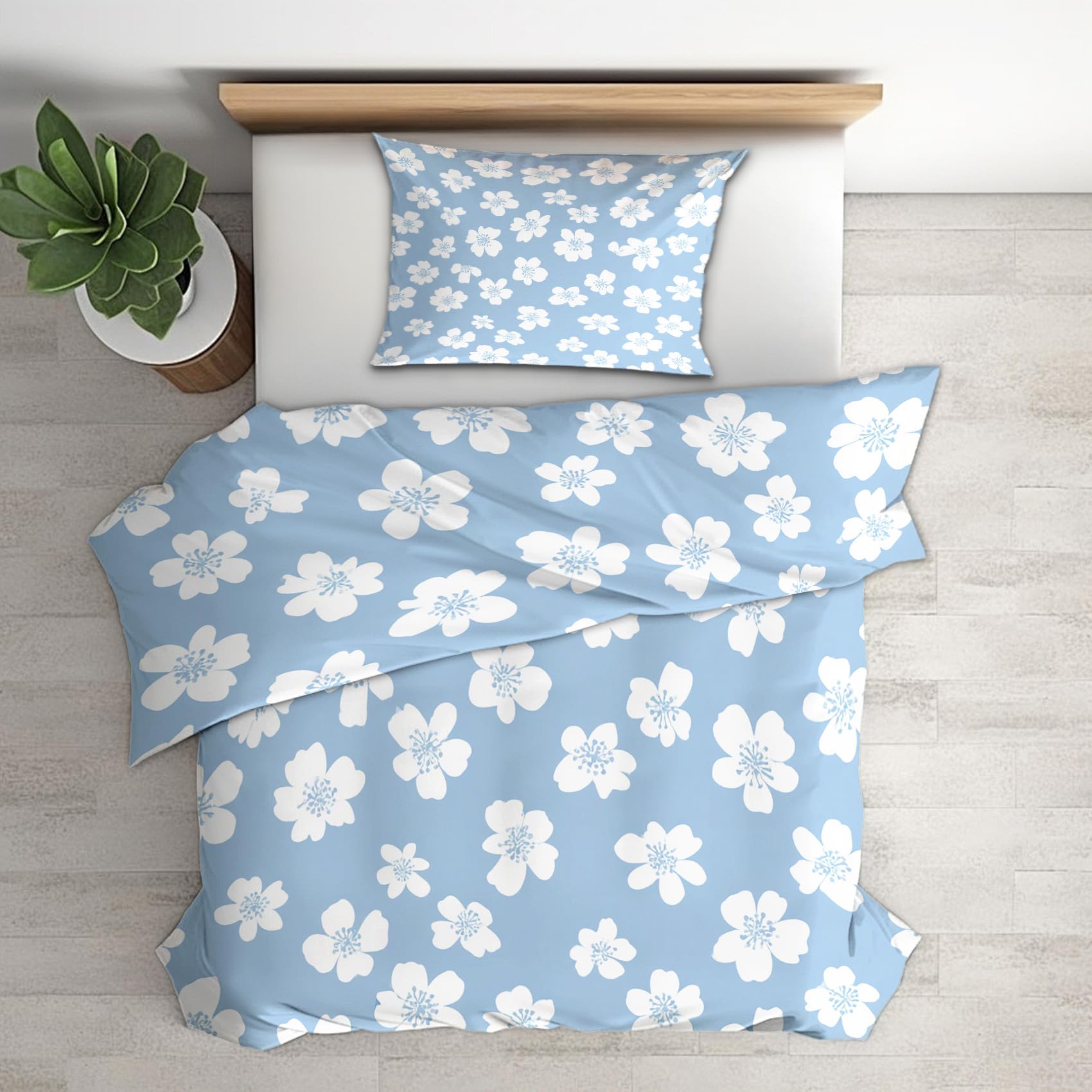 Generisch Bettwäsche 155x220 Blumen Blau Motiv, Schlafzimmer Deko Wendebettwäsche 2tlg, Shabby Chic Blumenmuster Bettbezug & 1 Kissenbezug 80x80, Weiche Mikrofaser, mit Reißverschluss -l494