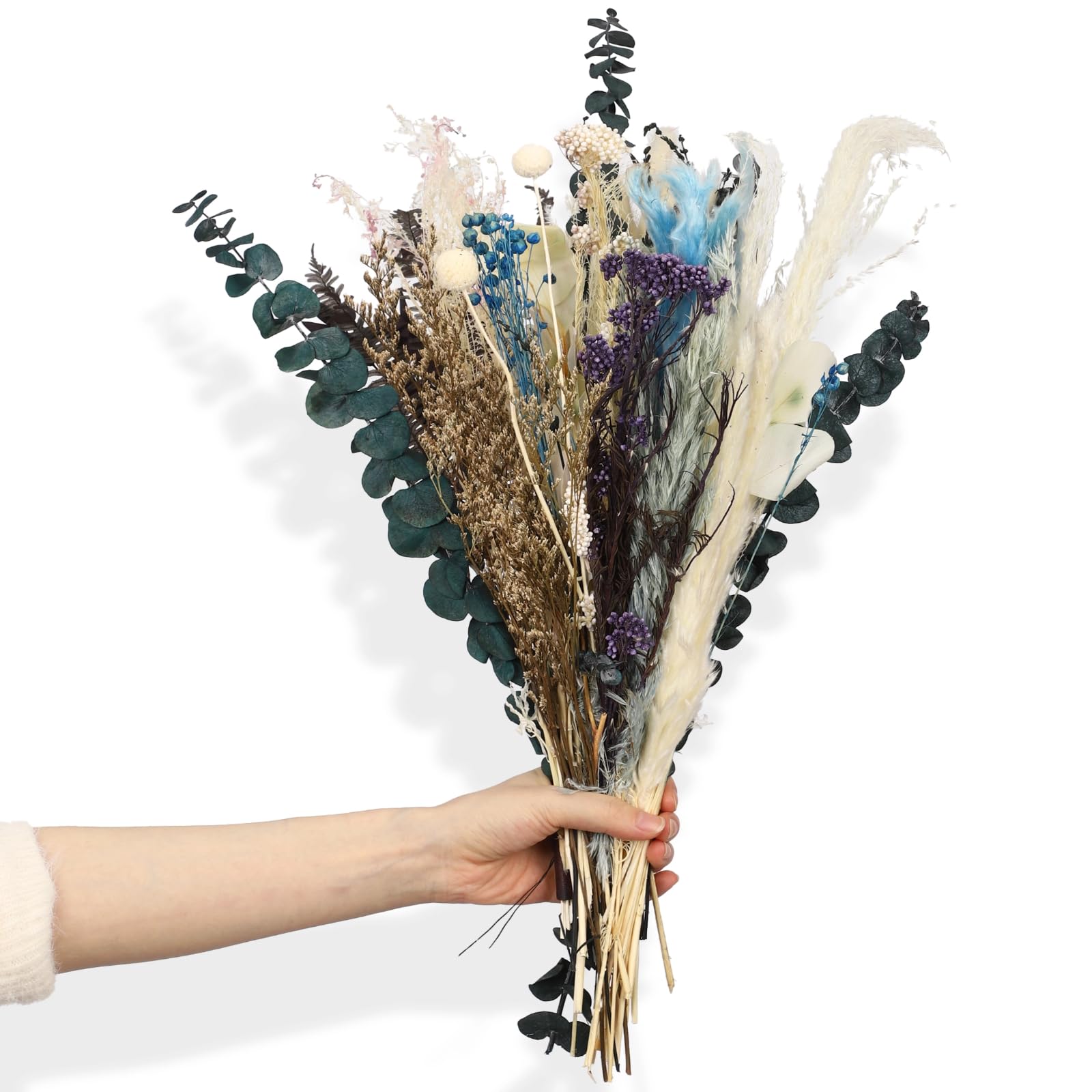 Pampasgras Trockenblumenstrauß, 17,3 Zoll Arrangement mit Eukalyptus, Boho Tischdeko für Zuhause, Hochzeit, Party, Events, als Geschenk, für Wohnzimmer, Schlafzimmer, Eingangsbereich