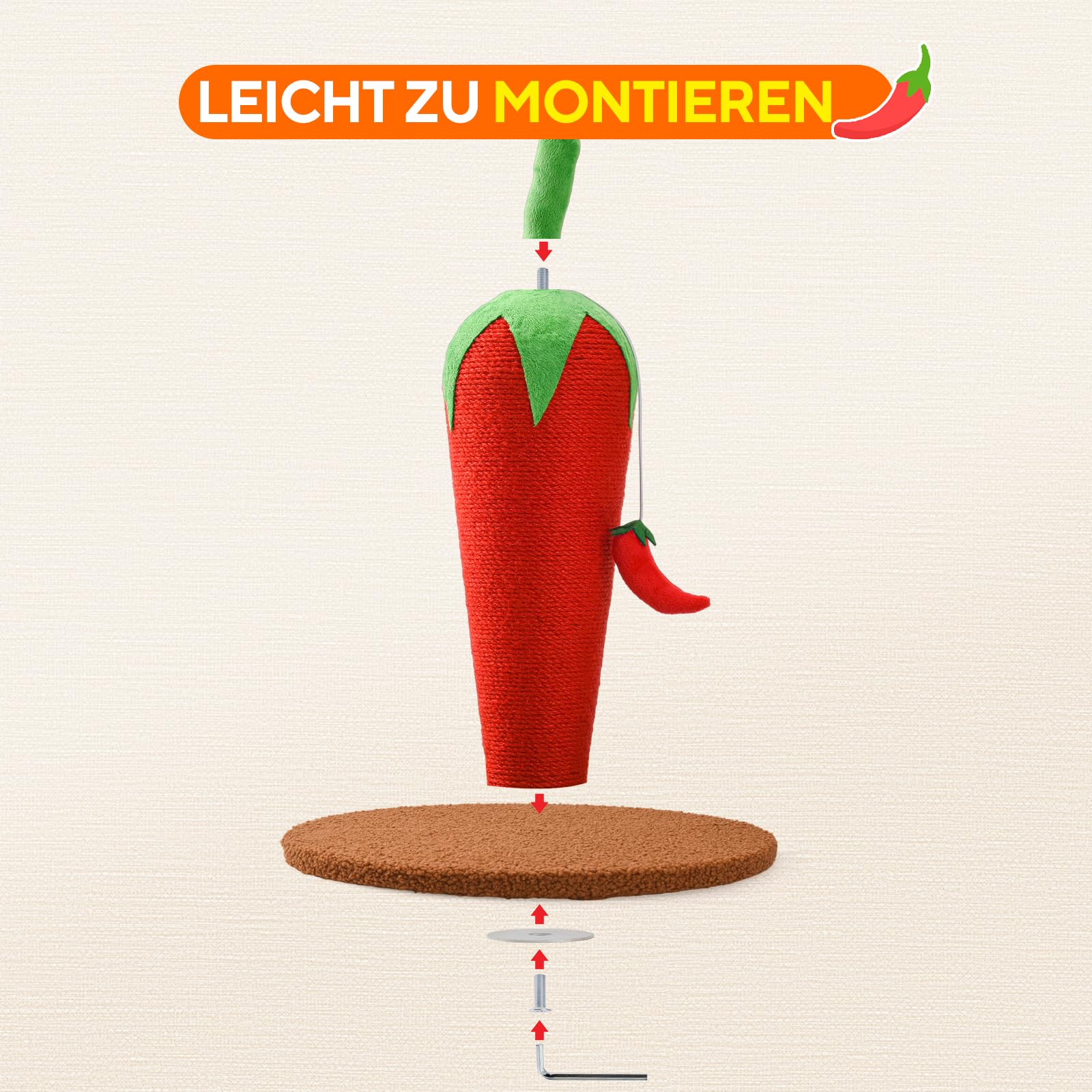 LIFLIX Kratzsäule für Katzen, 43cm Chili Kratzbaum Klein, Natursisal Kratzstamm für Indoor Katzen