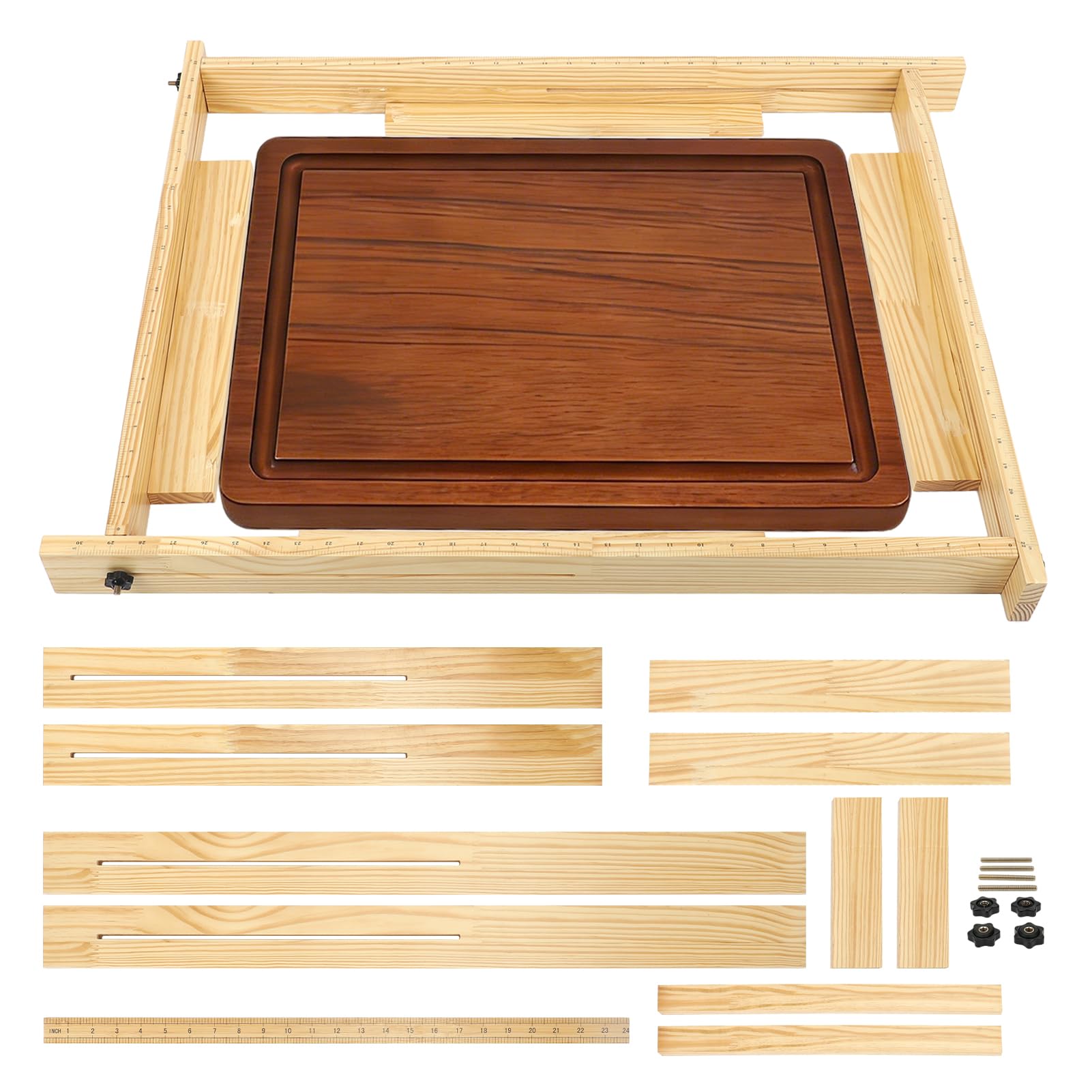 Adjustable Juice Groove Router Jig with Scale, Solid Wood Router Template Guide Frame System for Cutting Board Woodworking Creating Square Grooves