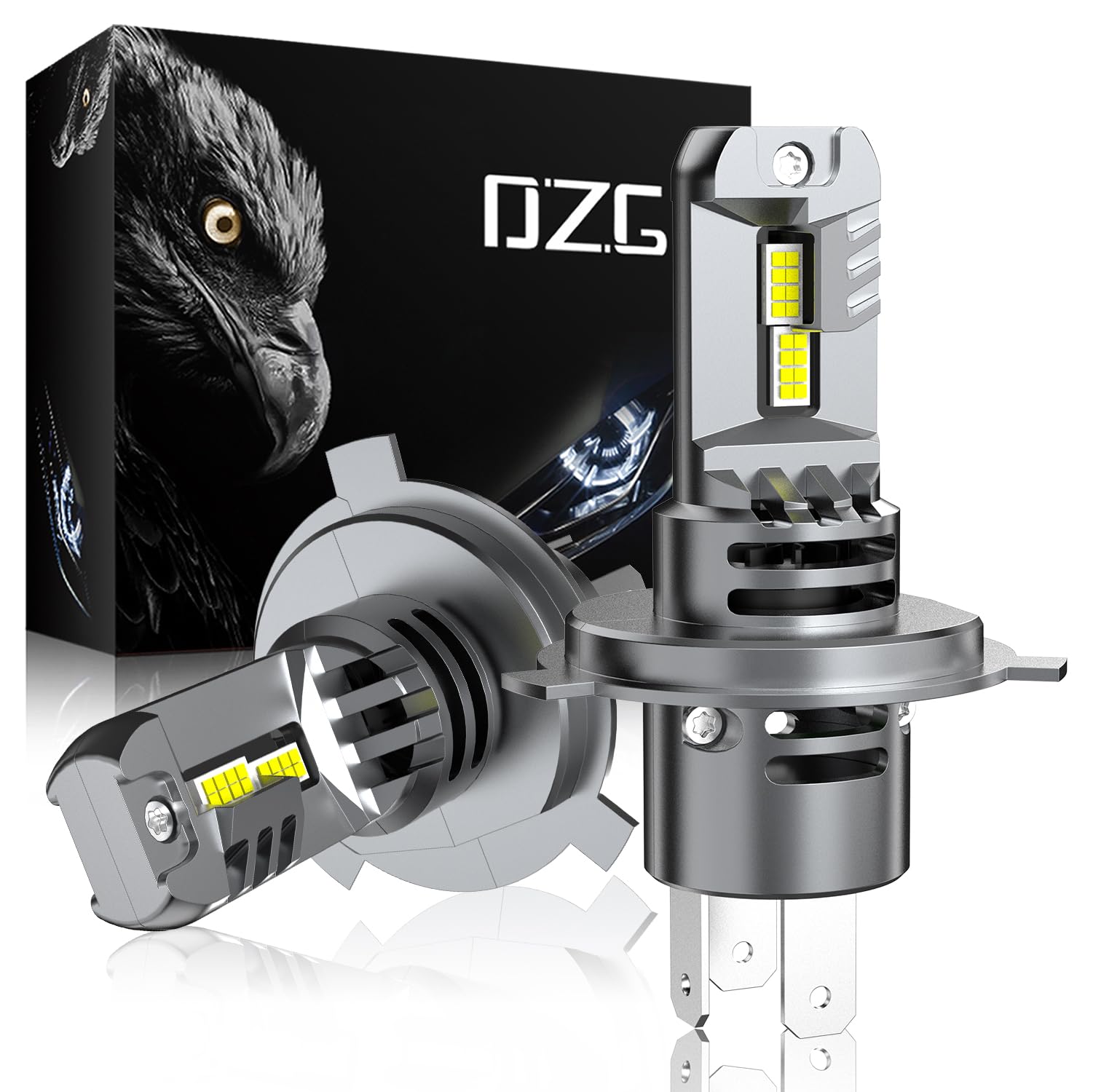 H4 9003 HB2 LED Headlight Bulbs 6000K Cool White 25W All-in-One with Cooling Fan Plug and Play High Low Beam Replacement Bulbs, Pack of 2