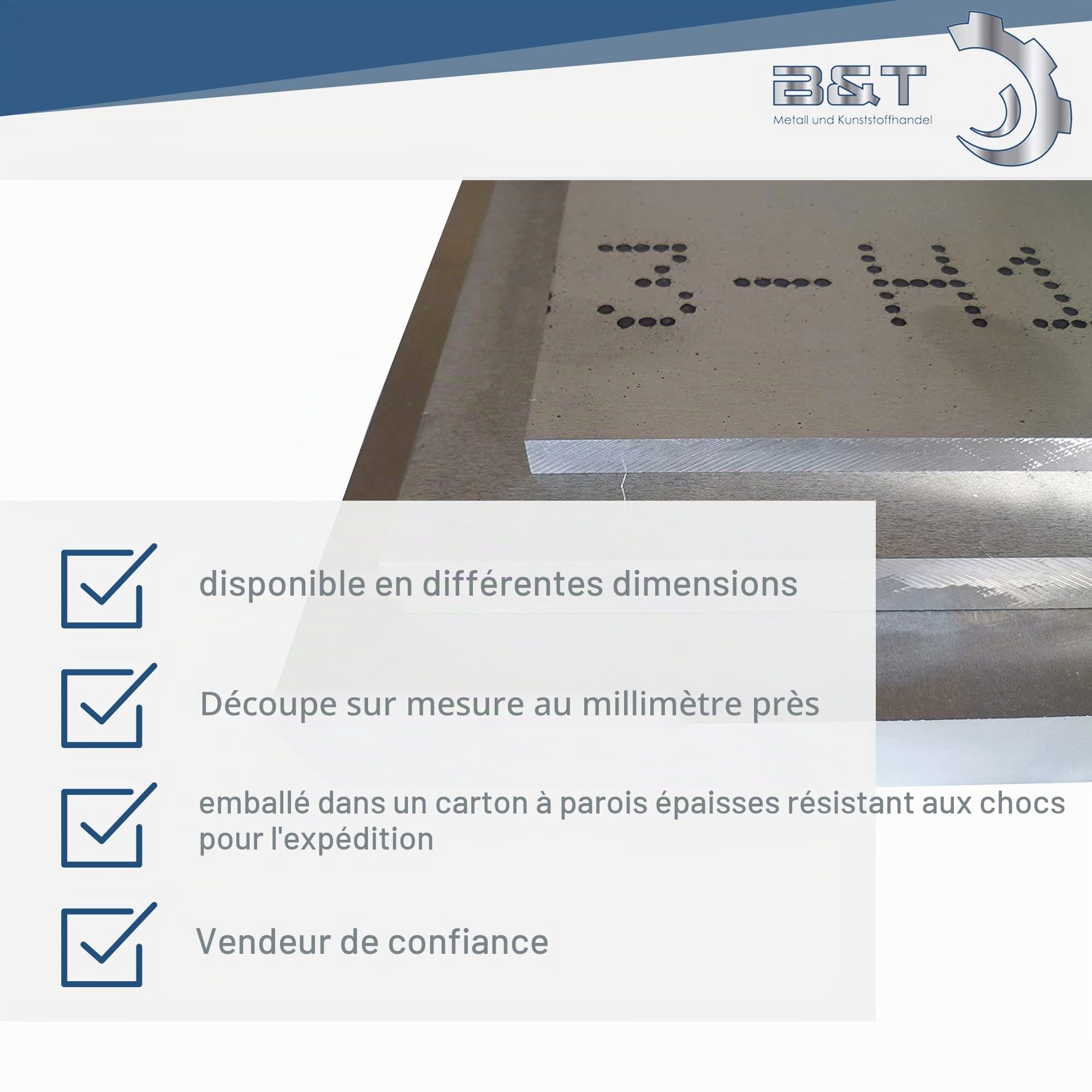 B & T Panneau en aluminium métal 8 mm d'épaisseur ALM g4,5mn F 28 (5083) Plaque Alu Embouti Blank naturel Découpage sur mesure