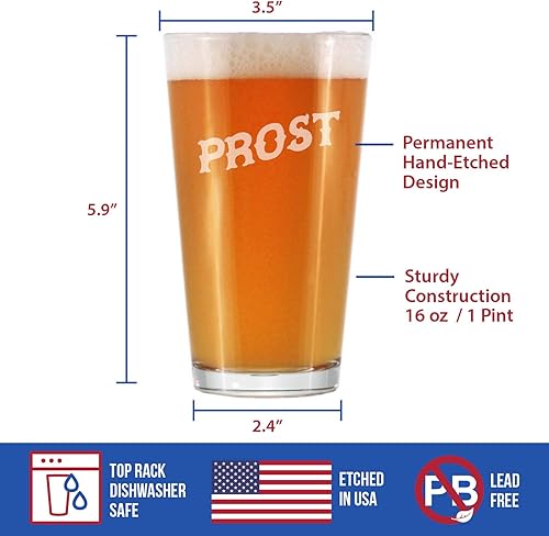 Miniatura 5 de Prost - German Cheers - Fun Pint Glasses for Beer - Germany Themed Party Decor for Men and Women - 16 oz Large Mug