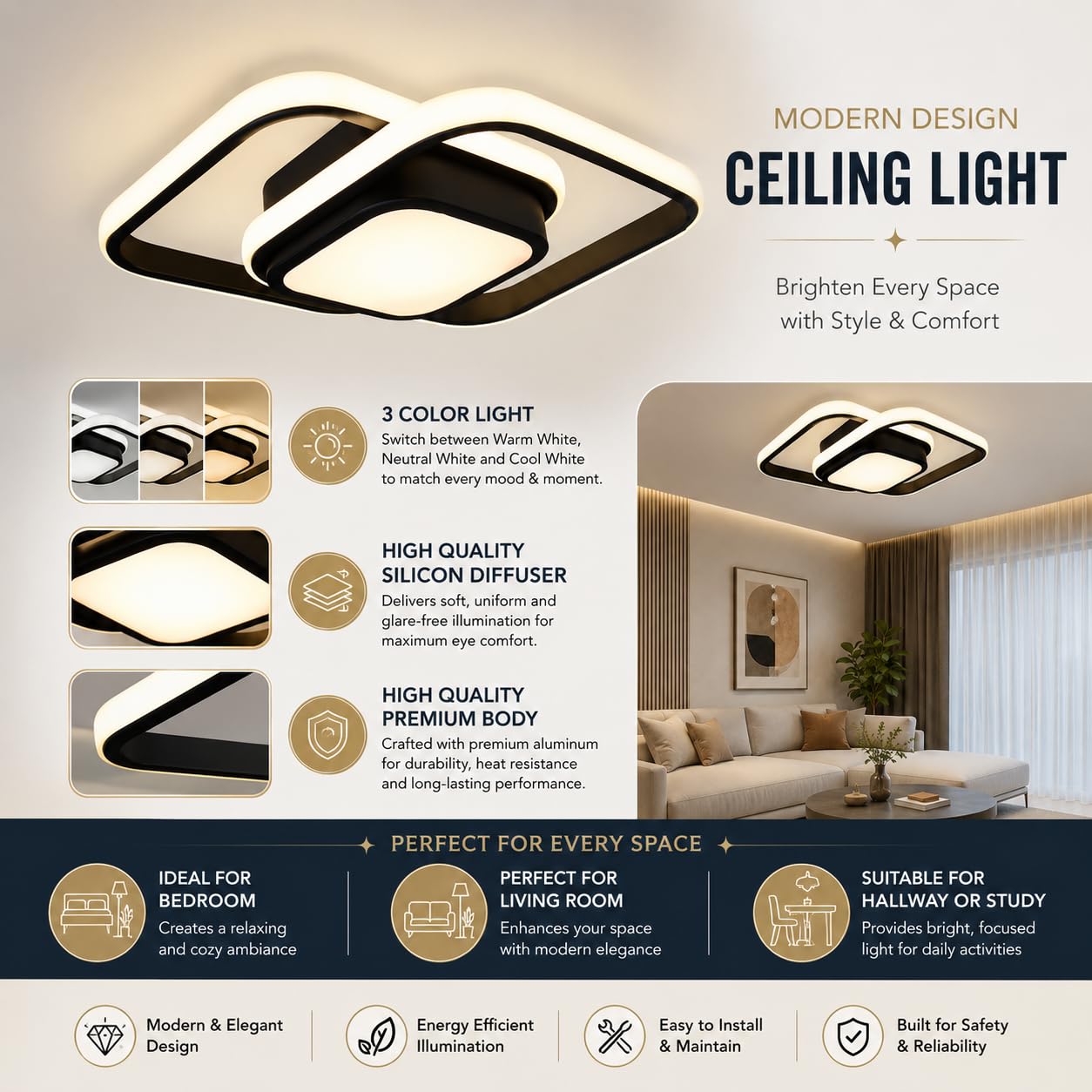 Lucent LED Ceiling Light - 3 Color Modes -2 Lucent LED Ceiling Light - 3 Color Modes -2