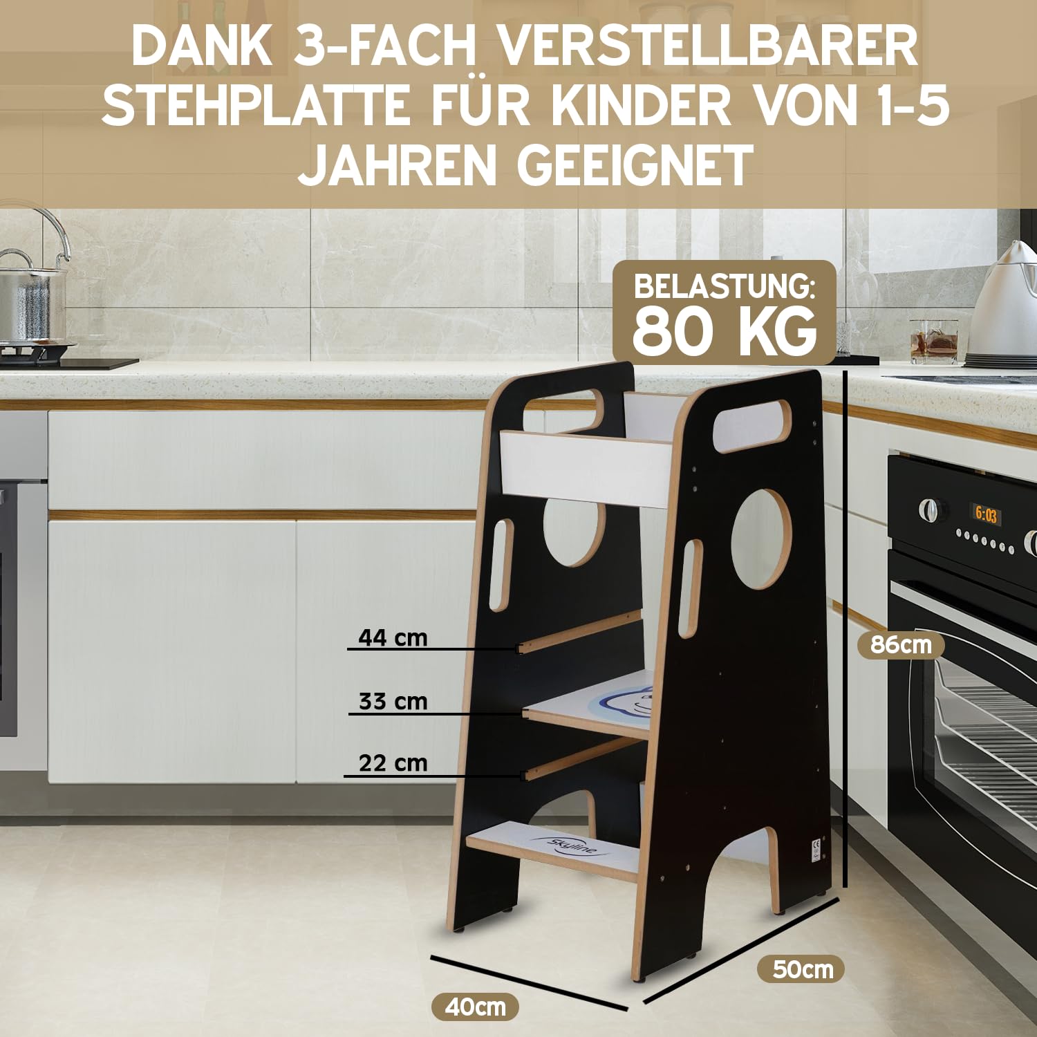 Skyline Torre di apprendimento in legno per bambini, sedia di apprendimento Montessori, utensile da cucina con altezza regolabile e guida di sicurezza, torre di apprendimento per ragazze e ragazzi