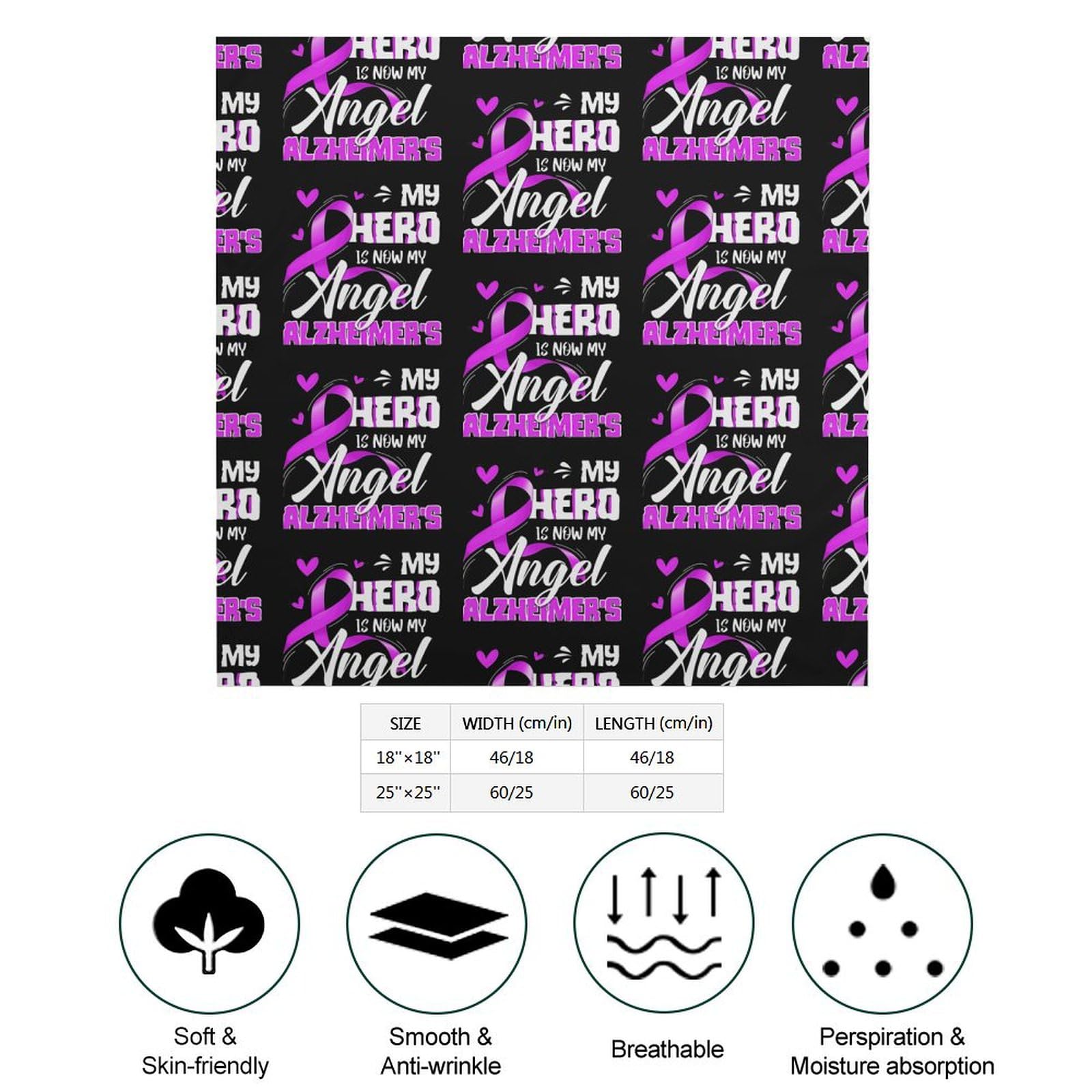 Csemeie Alzheimer's Disease Awareness Bandana Hair Scarf Headband Adjustable Neckerchief for Men Women Decor